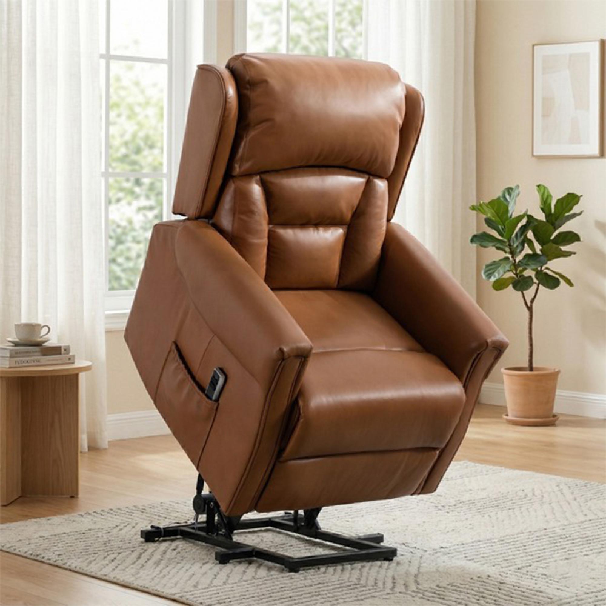 Sandringham Lift & Tilt Electric Recliner Armchair - Dual Motor - Camel - Leather