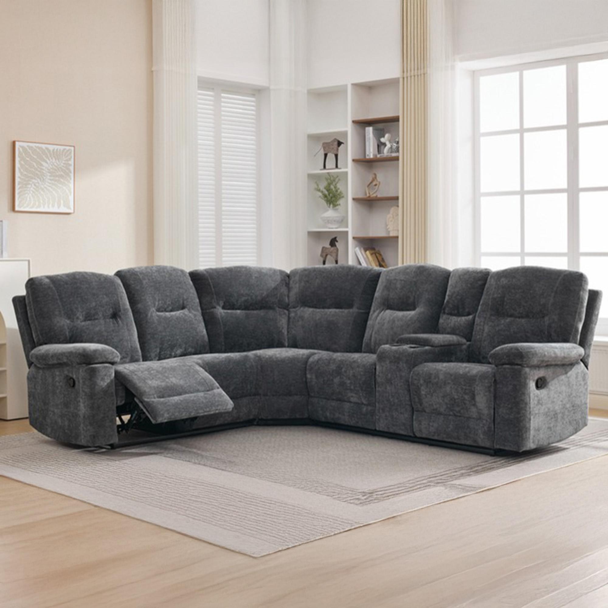 Cleveland Manual Recliner Corner Sofa - with Storage Console - Storm Blue - Fabric