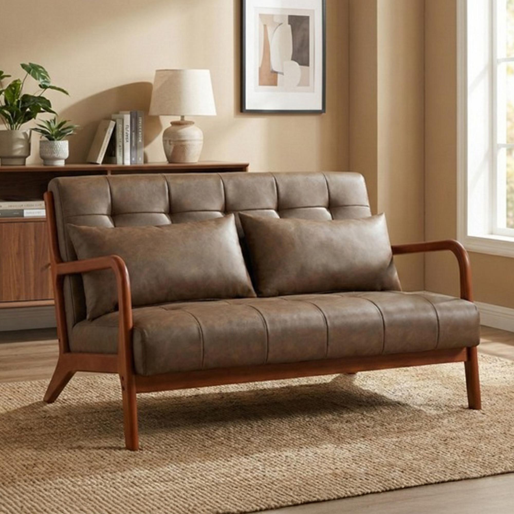 Juniper Sofa - 2 Seater - Brown - Faux Leather and Wood