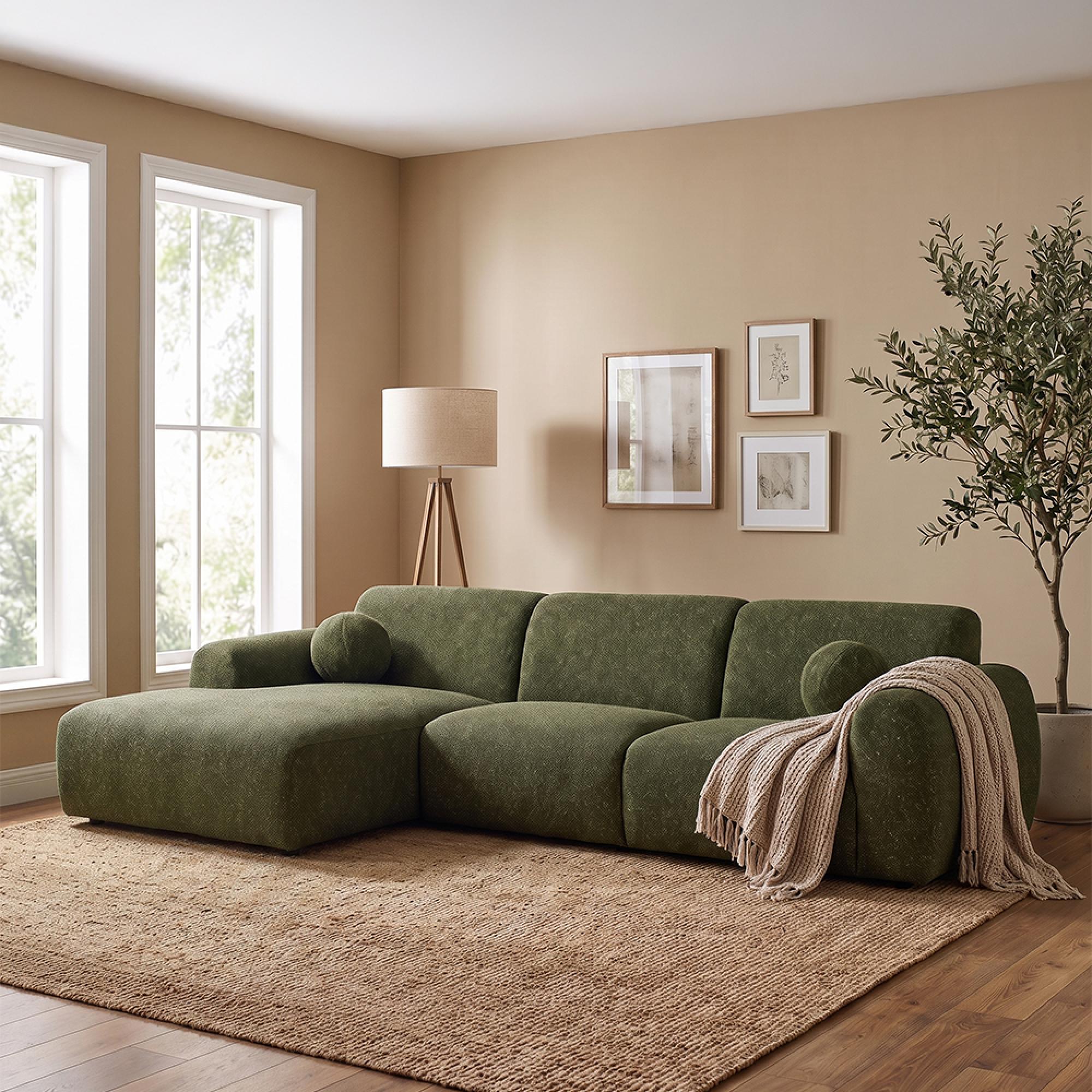Clyde Corner Lounge Sofa - with Chaise - LHF - Olive Green - Fabric