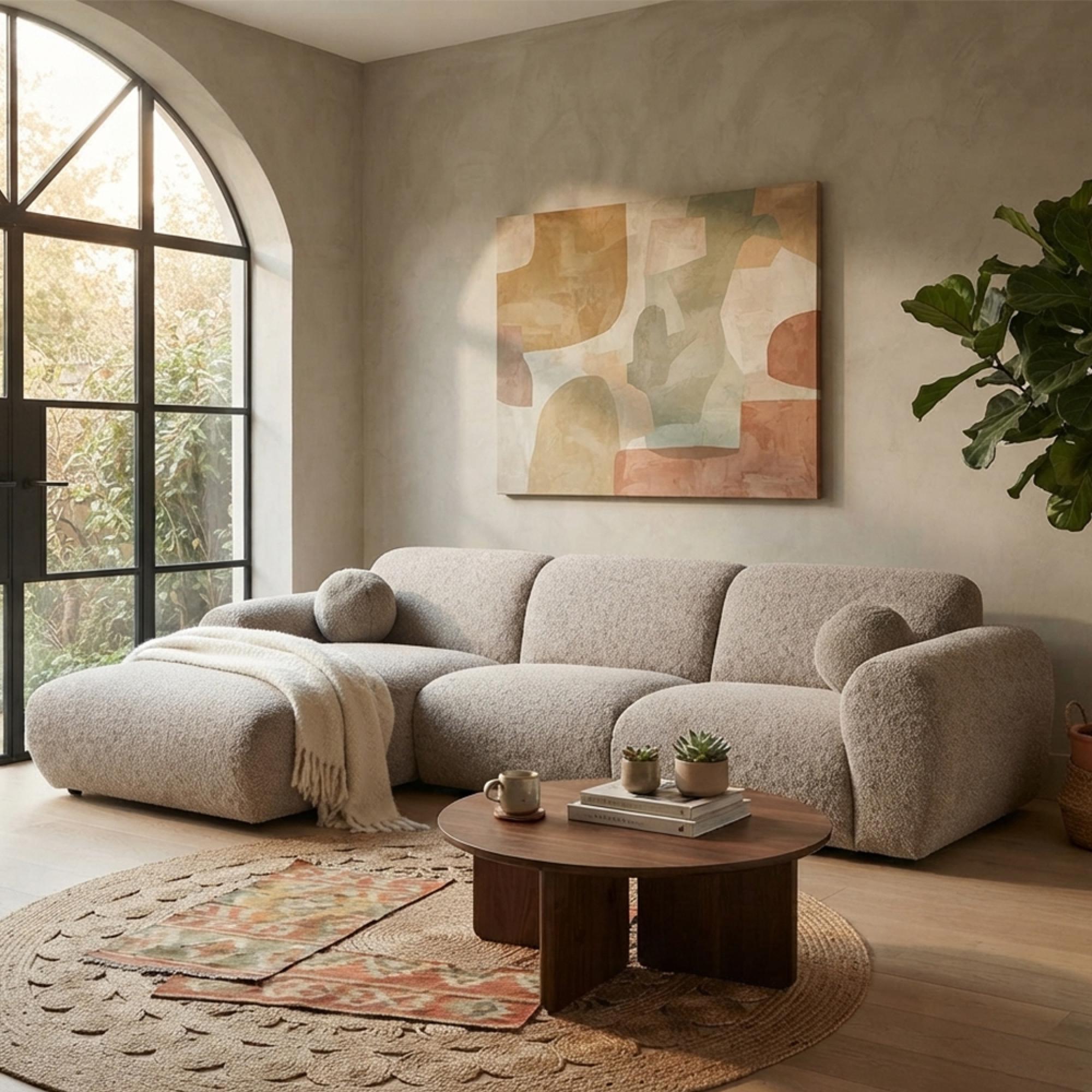 Clyde Corner Lounge Sofa - with Chaise - LHF - Stone Grey - Fabric