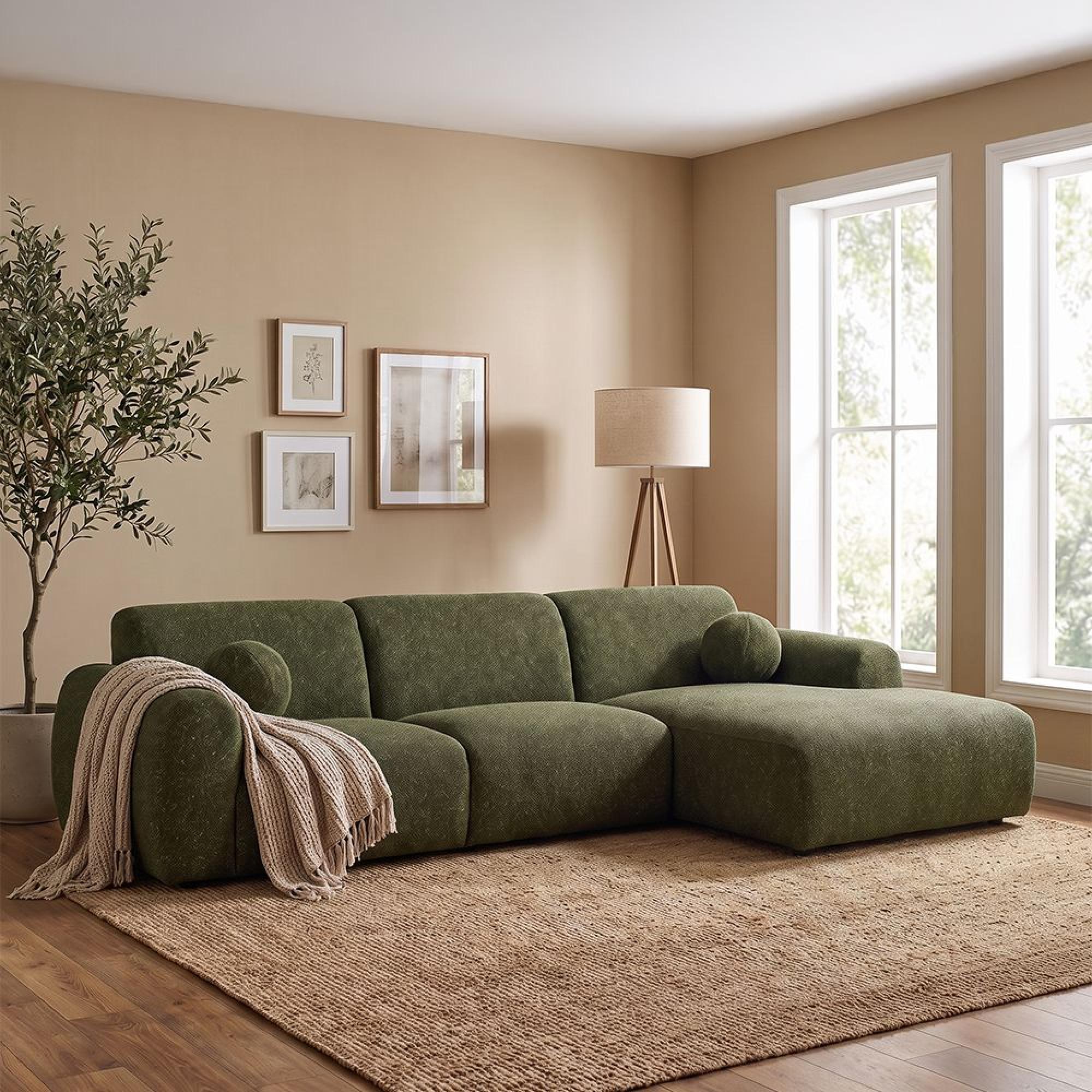 Clyde Corner Lounge Sofa - with Chaise - RHF - Olive Green - Fabric