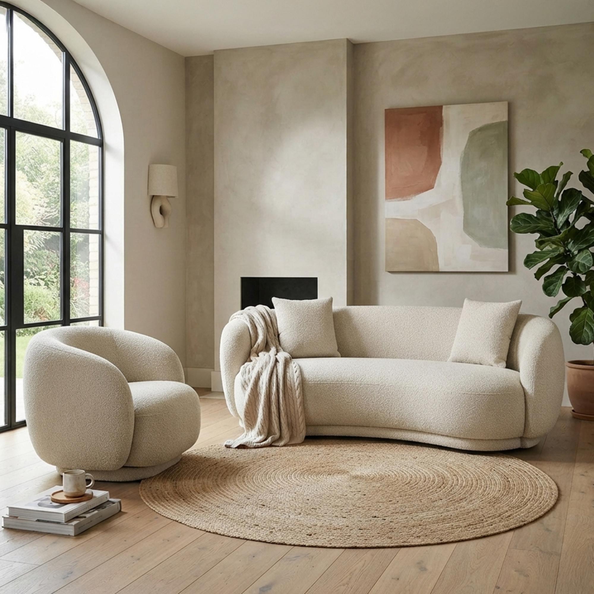 Hawkes Sofa Suite - 2+1 Seater - Curved Back - Cream - Fabric