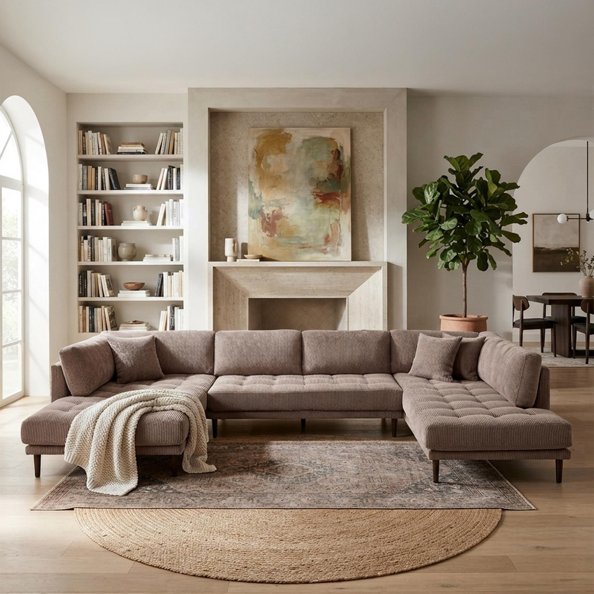 Lido U Shape Corner Sofa - LFH - Corduroy Style - Brown - Fabric