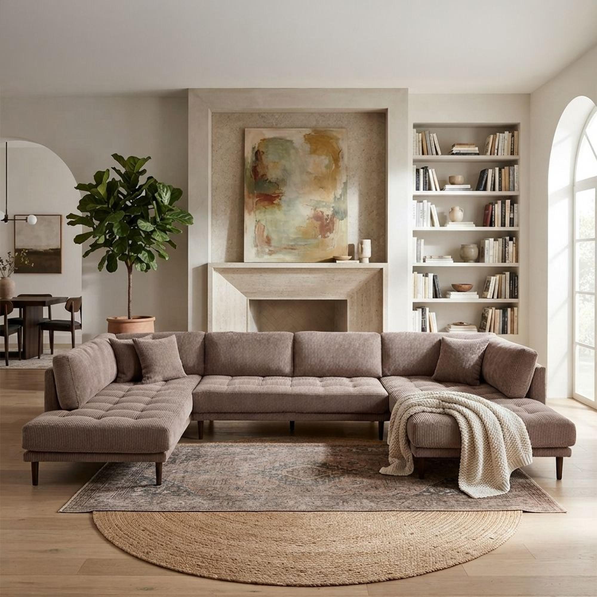 Lido U Shape Corner Sofa - RFH - Corduroy Style - Brown - Fabric