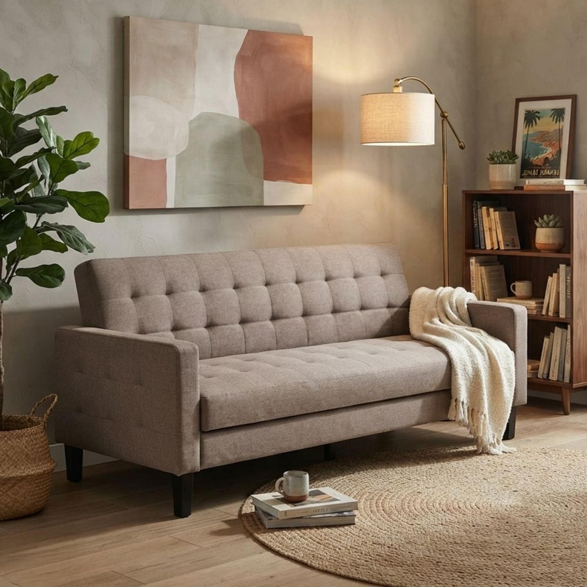Milton Sofa Bed - 2 Seater - Tufted Backrest - Brown - Fabric
