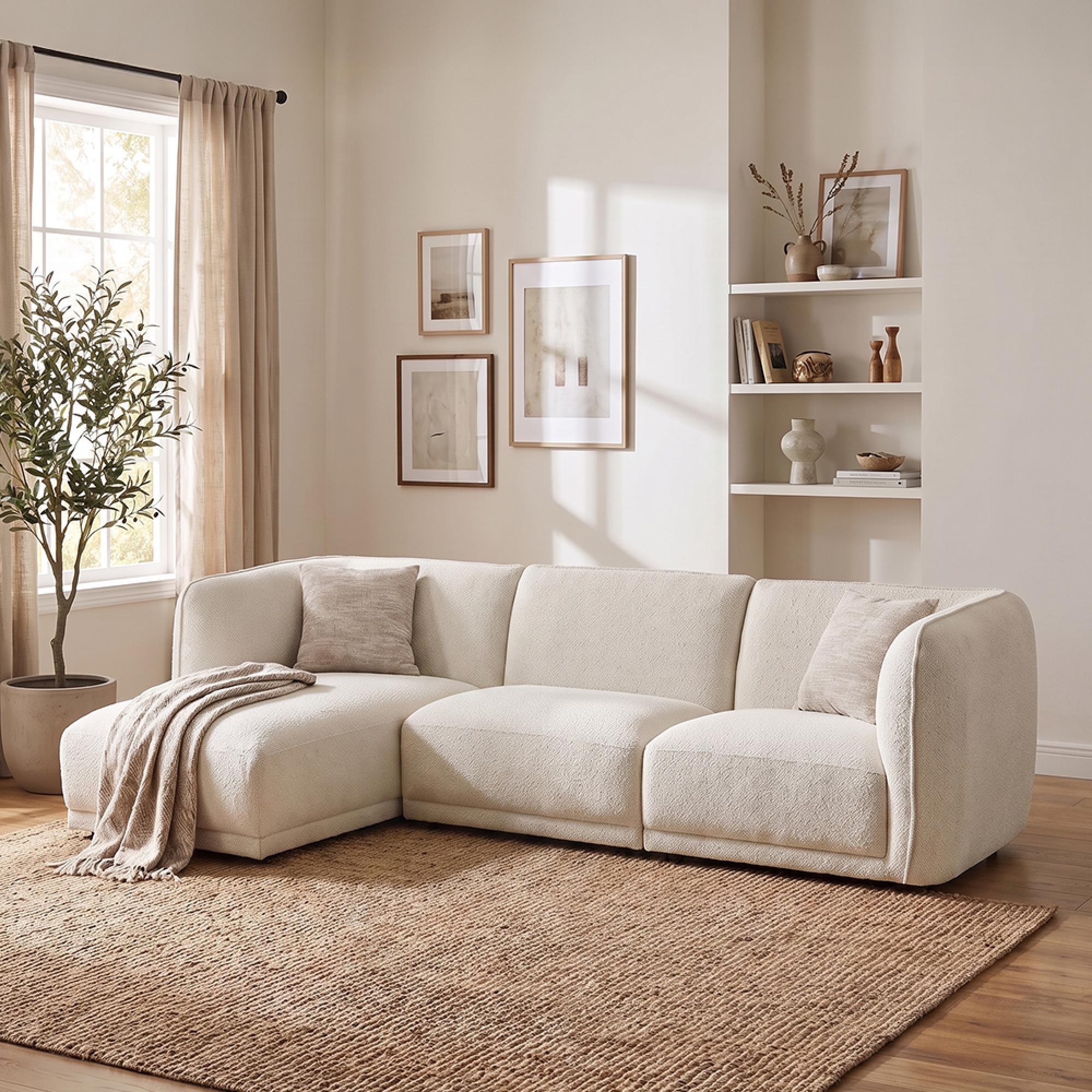 Noor Corner Lounge Sofa - with Chaise - RHF - Off White - Fabric