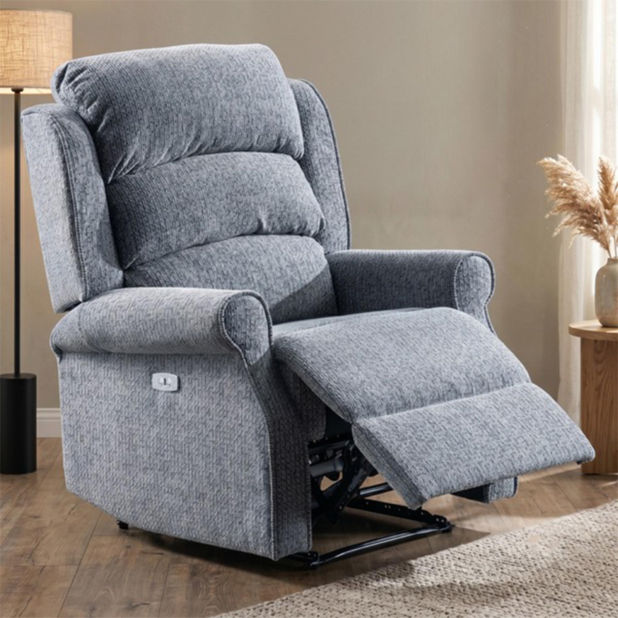 Windsor Electric Recliner Armchair - Steel Blue - Fabric