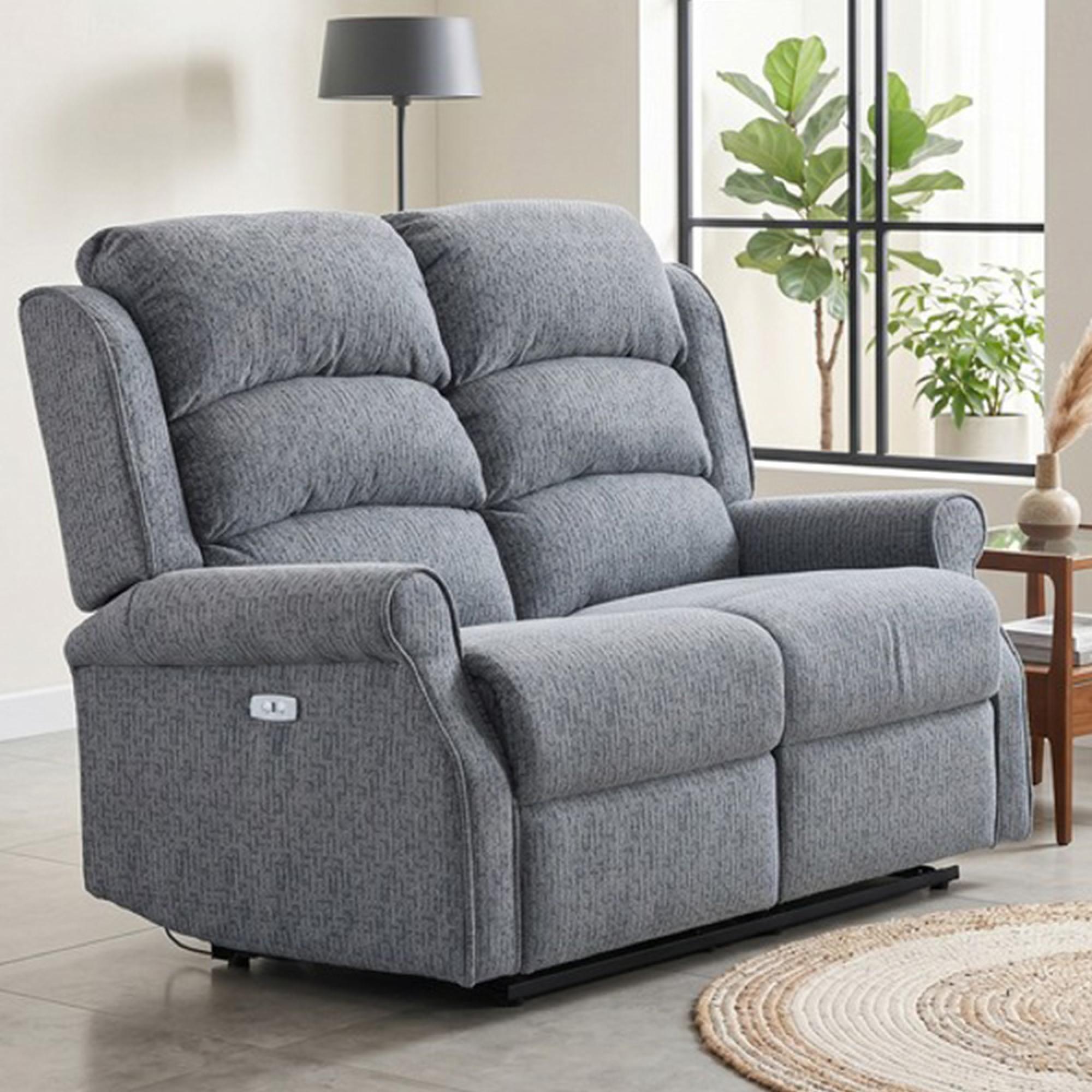 Windsor Electric Recliner Sofa - 2 Seater - Steel Blue - Fabric