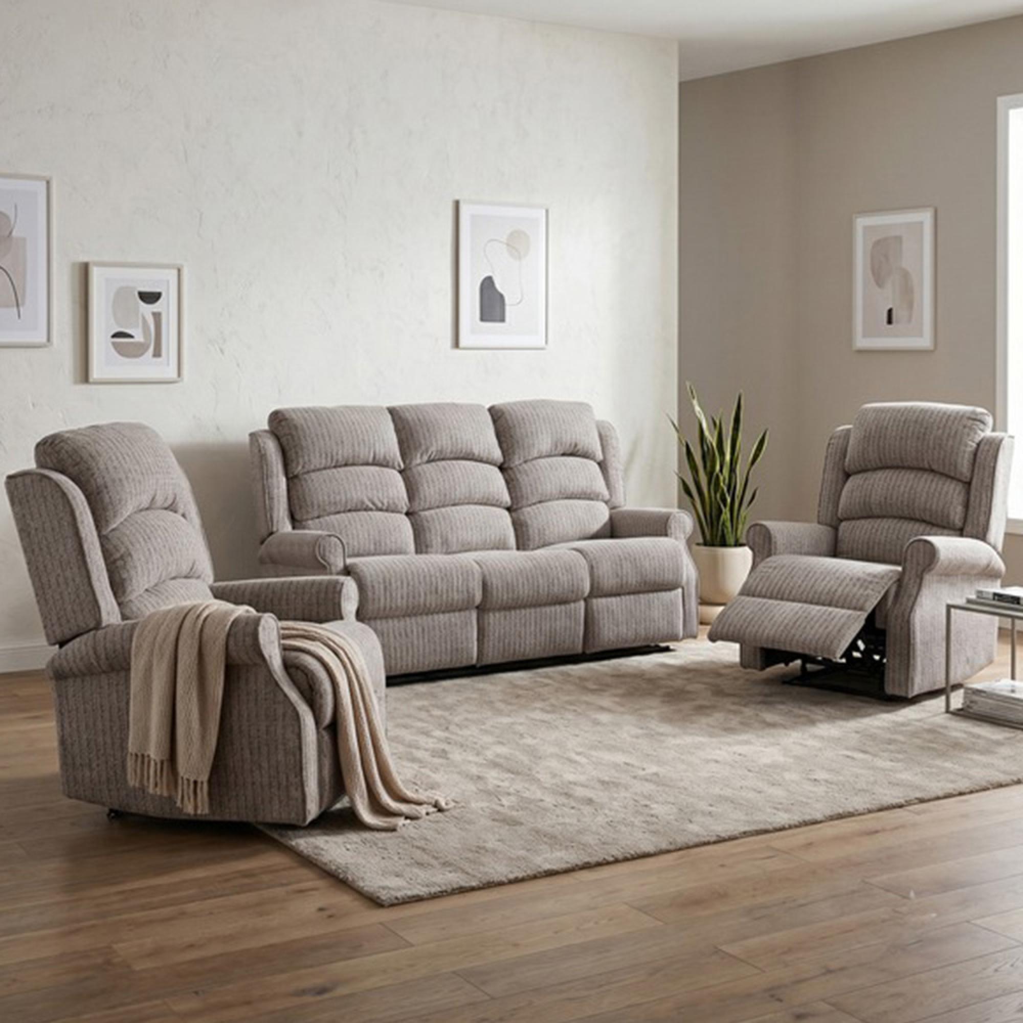 Windsor Electric Recliner Sofa - 3+1+1 Seater - Natural - Fabric