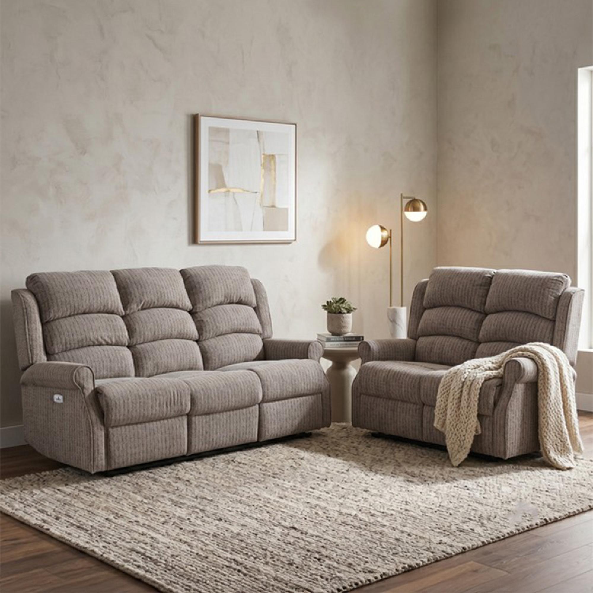 Windsor Electric Recliner Sofa - 3+2 Seater - Natural - Fabric