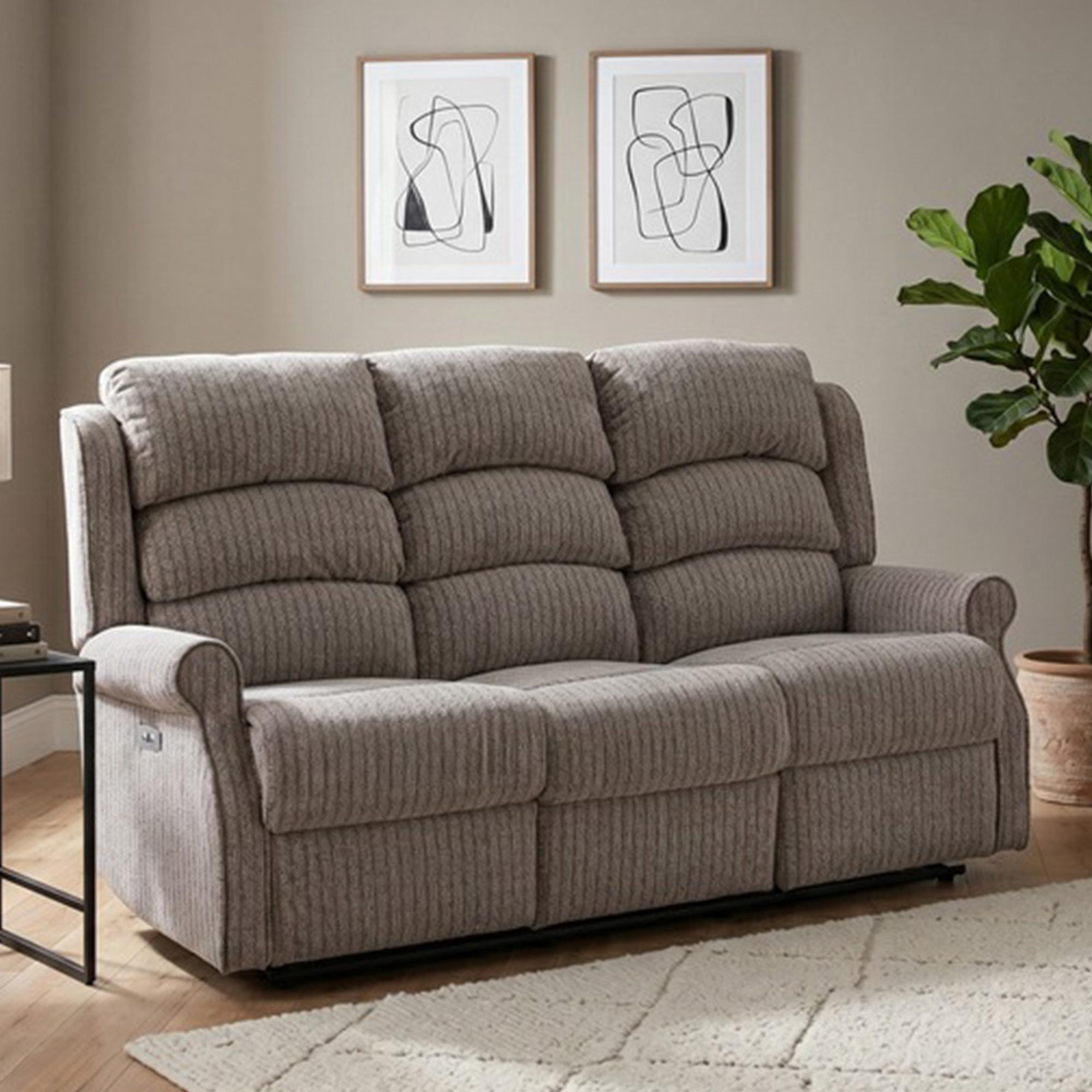 Windsor Electric Recliner Sofa - 3 Seater - Natural - Fabric