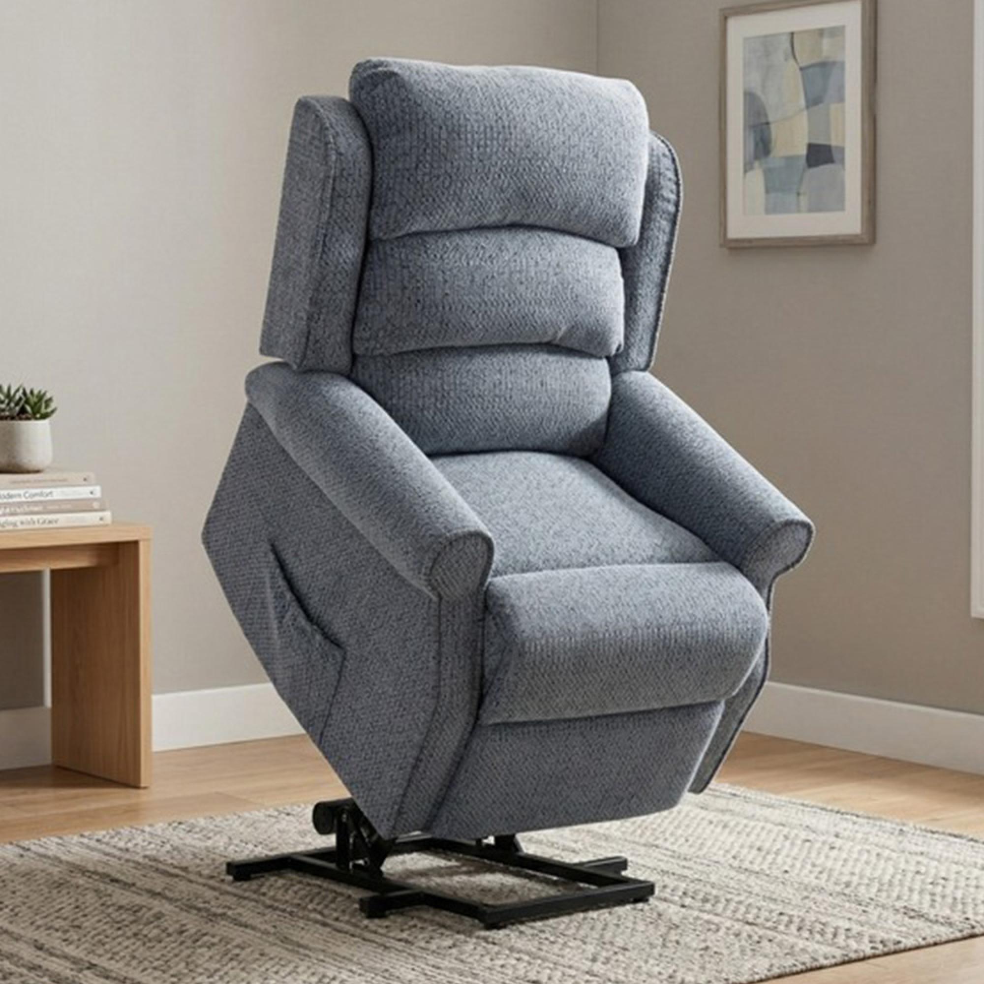 Windsor Lift & Tilt Electric Recliner Armchair - Dual Motor - Steel Blue - Fabric