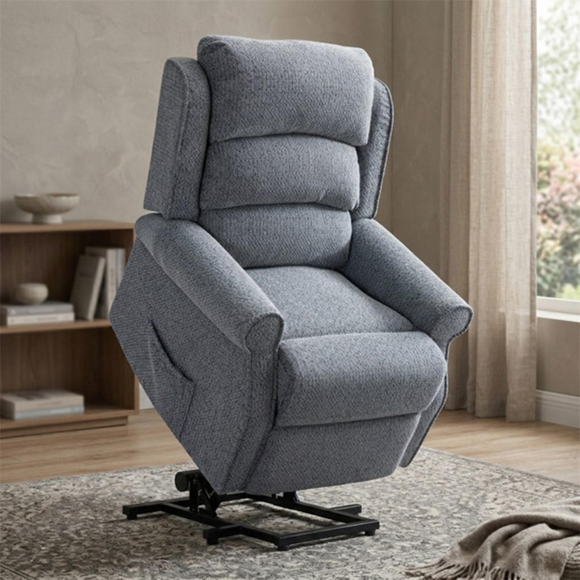 Windsor Lift & Tilt Electric Recliner Armchair - Single Motor - Steel Blue - Fabric
