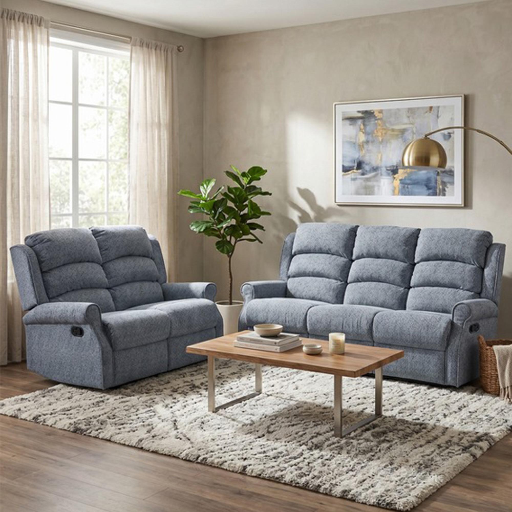 Windsor Manual Recliner Sofa - 3+2 Seater - Steel Blue - Fabric