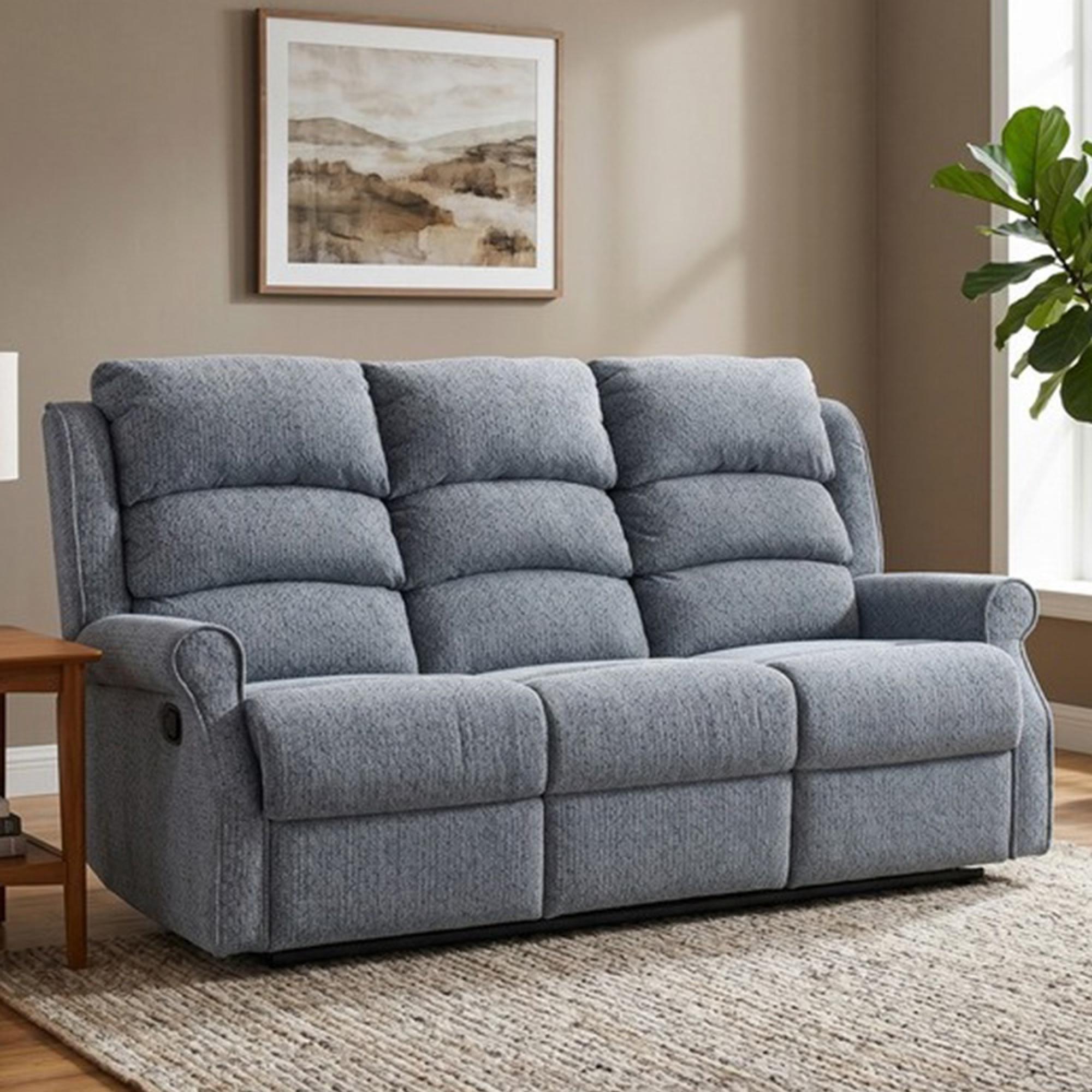 Windsor Manual Recliner Sofa - 3 Seater - Steel Blue - Fabric