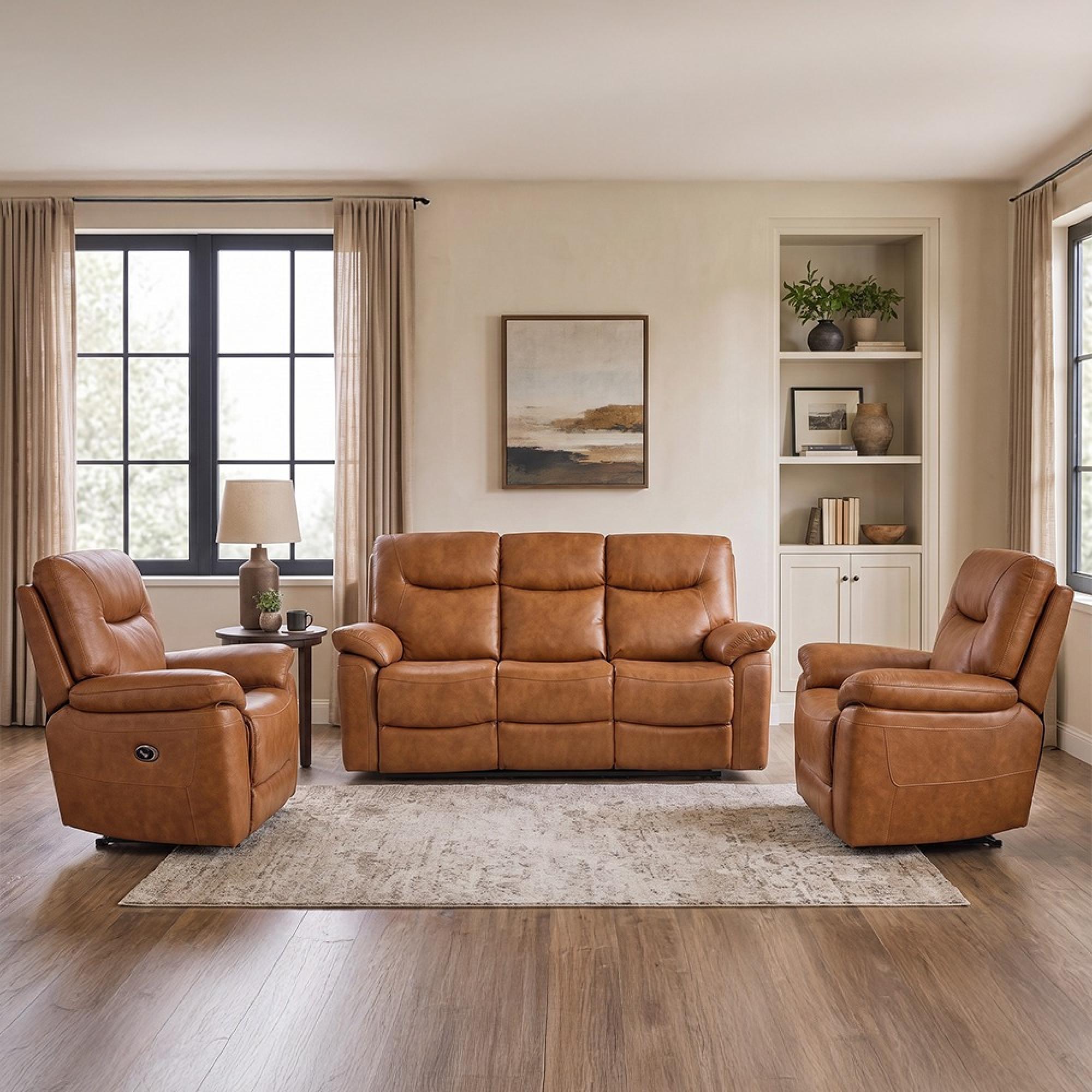 Lucia Power Recliner Sofa Suite - 3+1+1 Seater - Tan - Leather