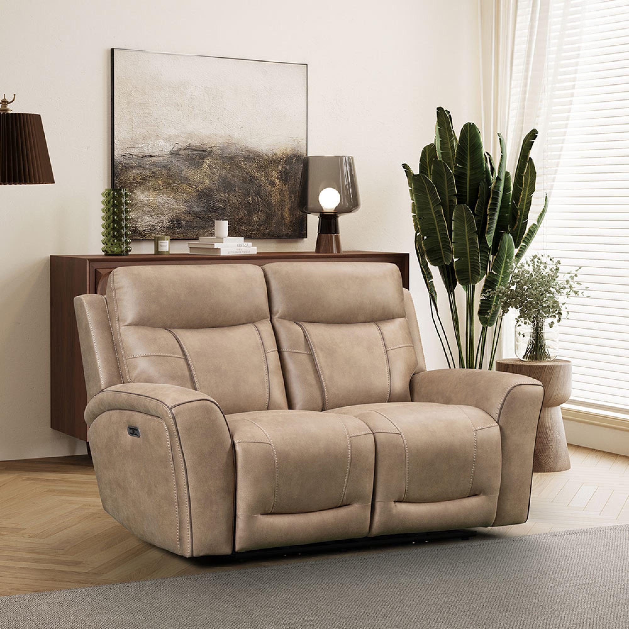 Nico Power Recliner Sofa - 2 Seater - Sand - Fabric