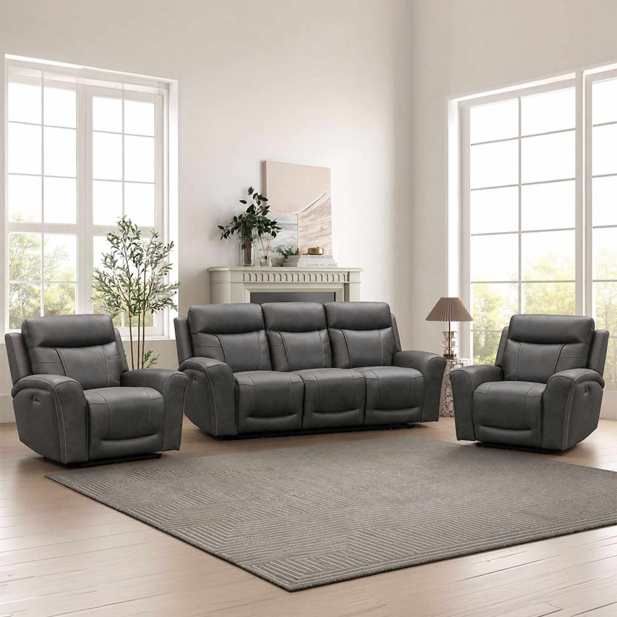 Nico Power Recliner Sofa Suite - 3+1+1 Seater - Charcoal - Fabric