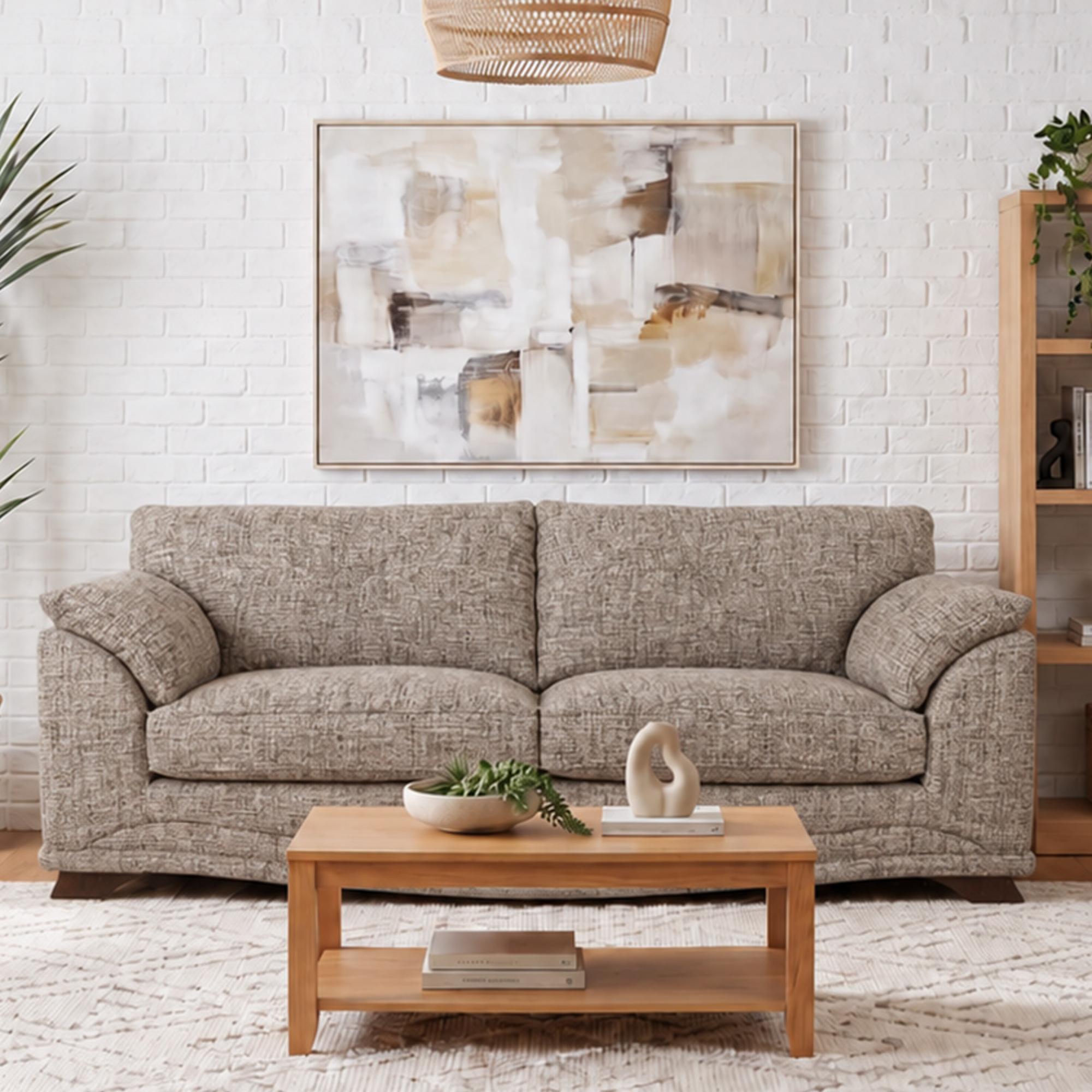 Nicole Fabric Sofa - 3 Seater - Lassie Mocha Fabric - Walnut Legs