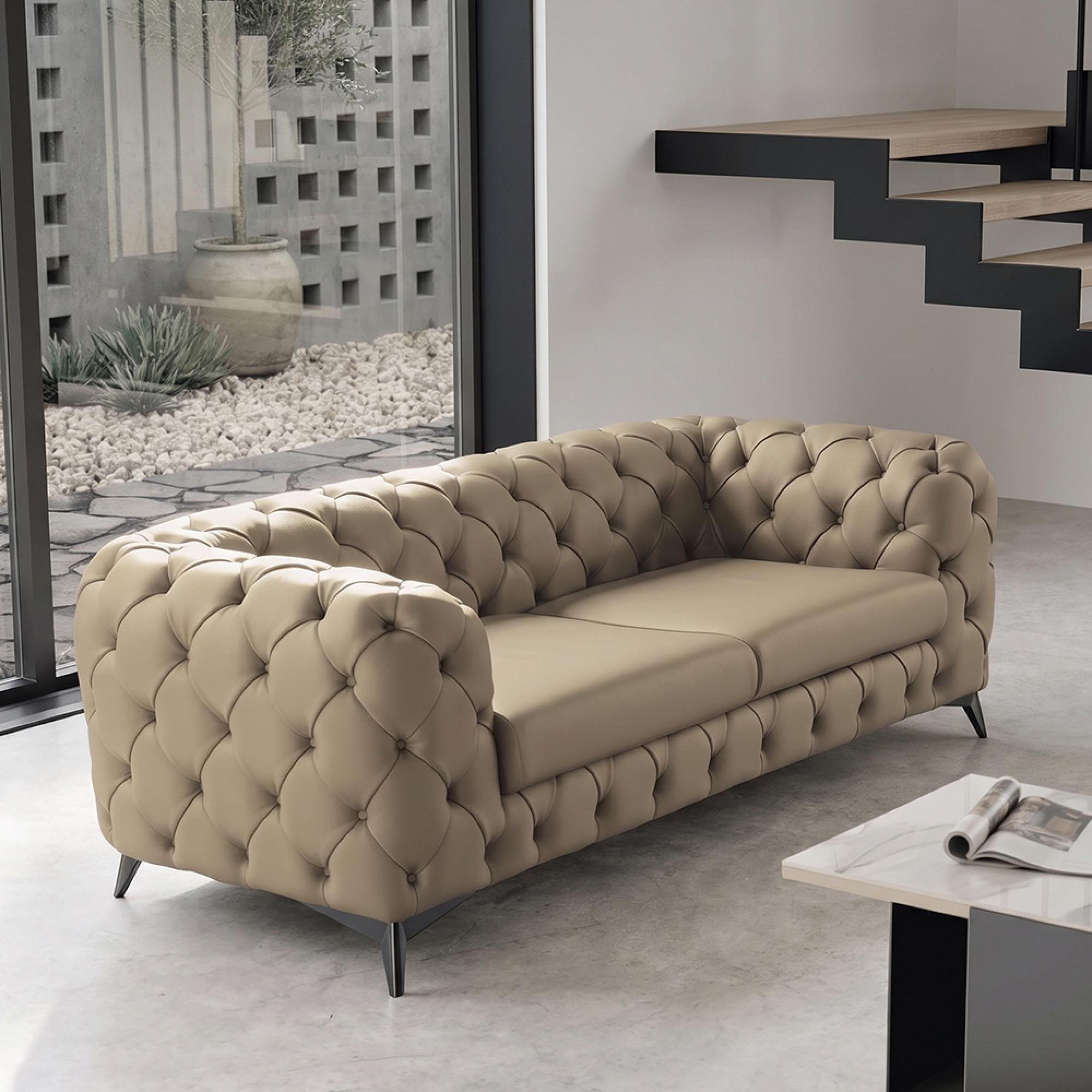 Zenith Italian Curved Sofa - 3 Seater - Deep Button Tufted - Leather