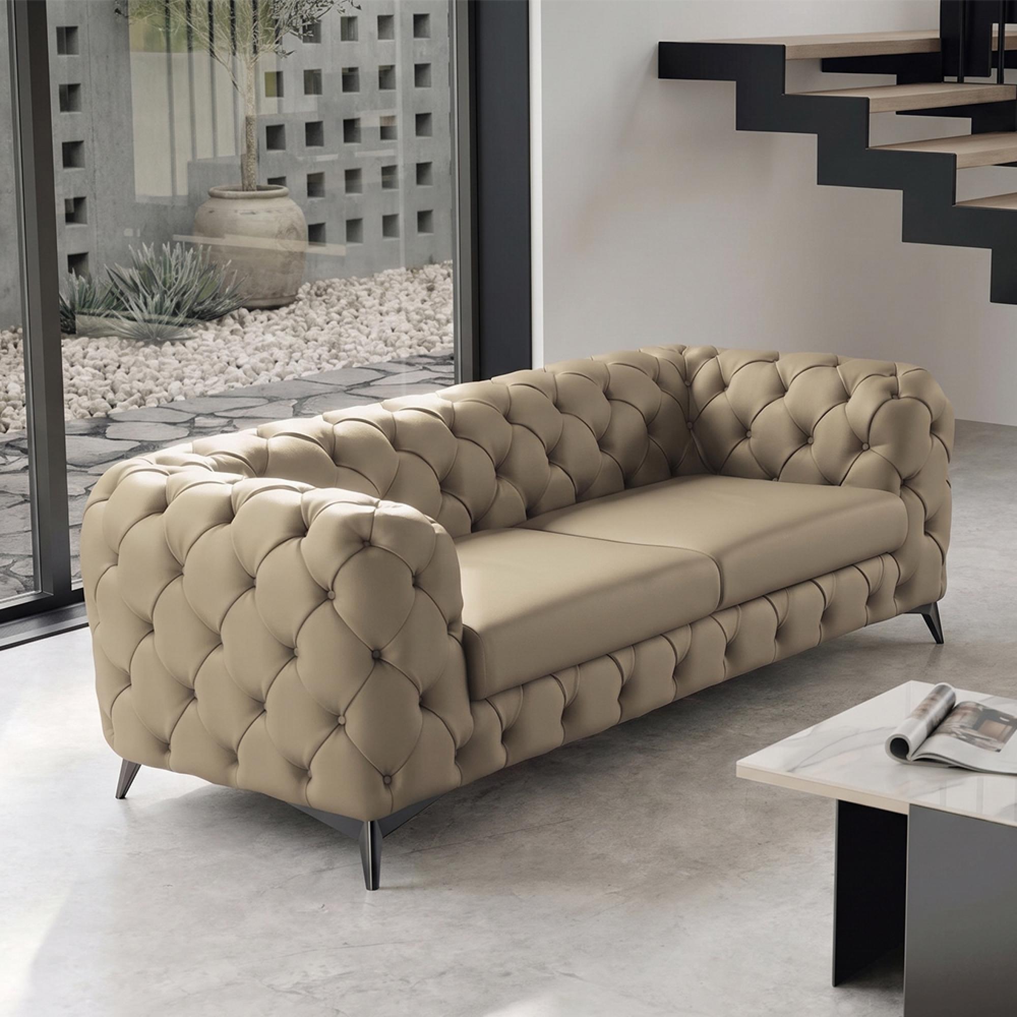 Zenith Italian Curved Sofa - 3 Seater - Maxi - Deep Button Tufted - Leather