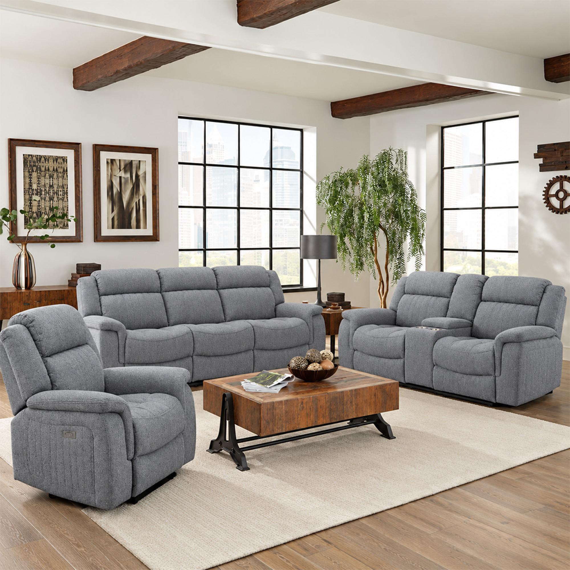Linden Electric Recliner Sofa Set - Grey Fabric - 3+2+1 Seater