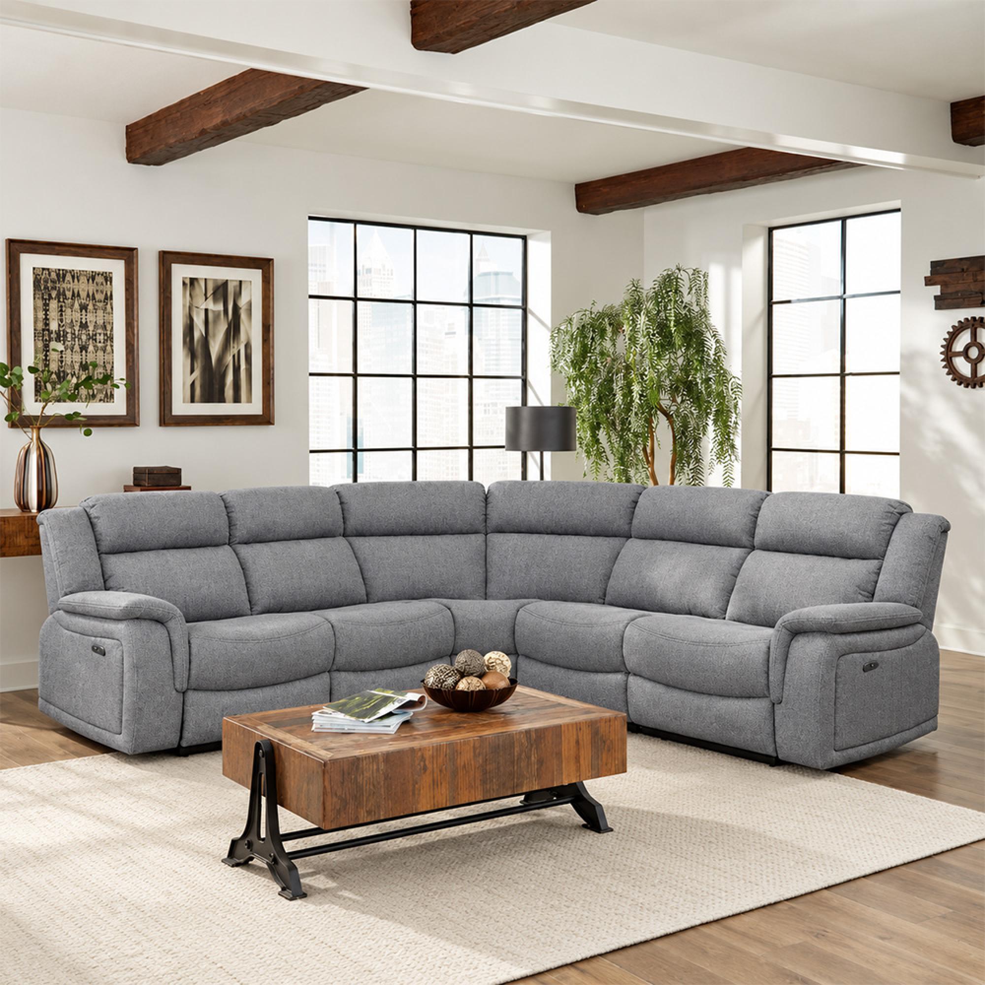 Linden Recliner Corner Sofa Set - Grey Fabric - Large - 2 Corner 2