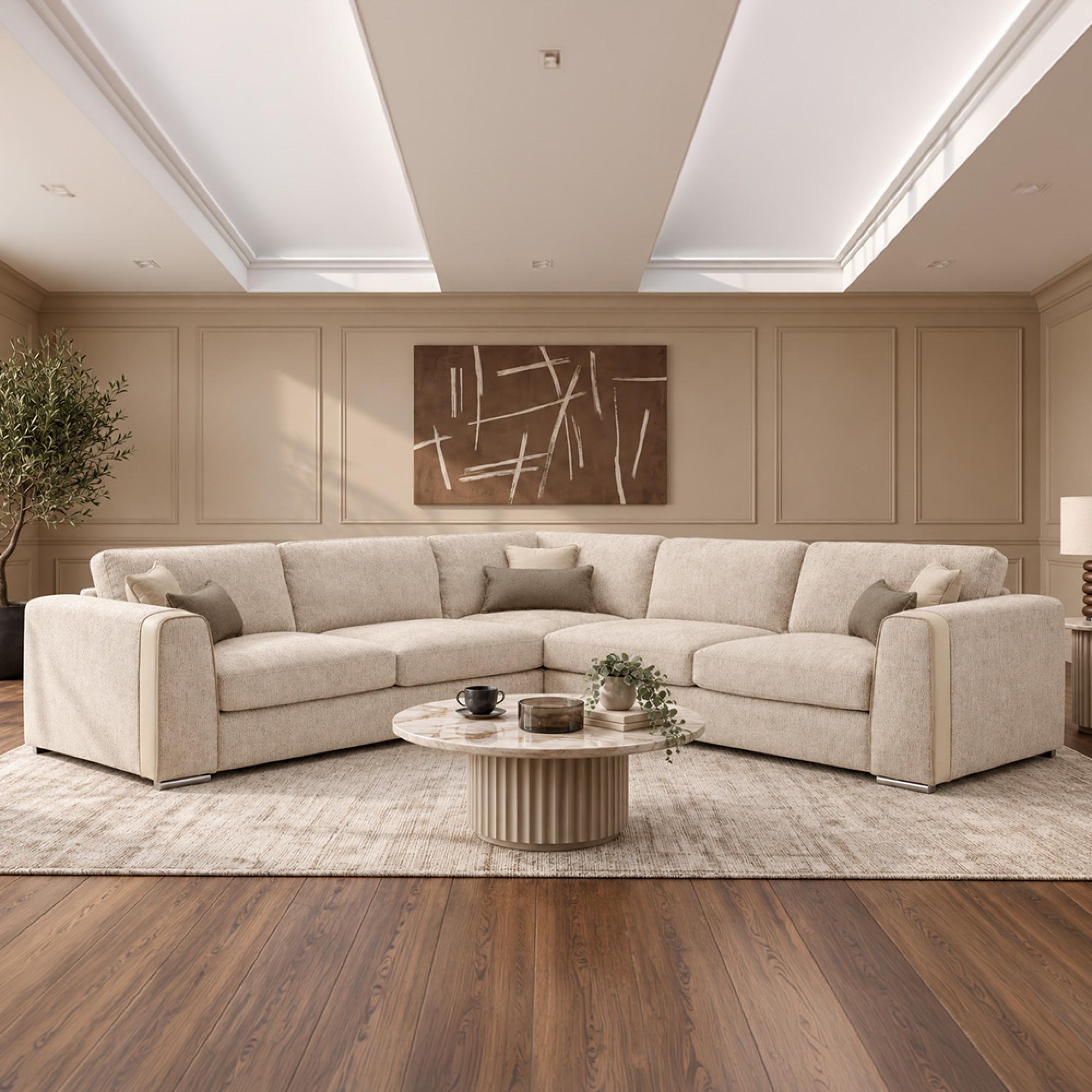 Naples Large Corner Sofa - Beige Fabric