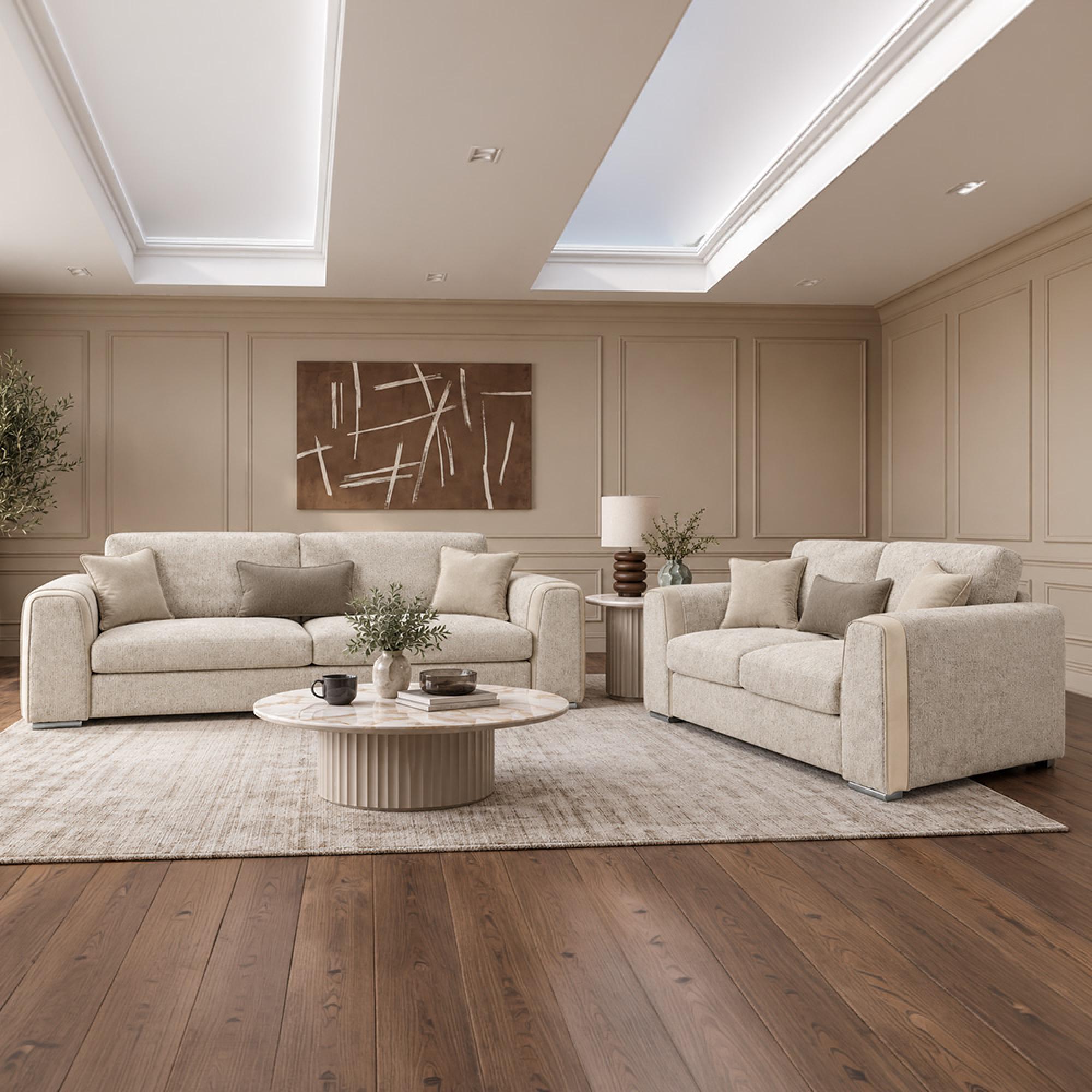 Naples Sofa Set - Beige Fabric - 3+2 Seater