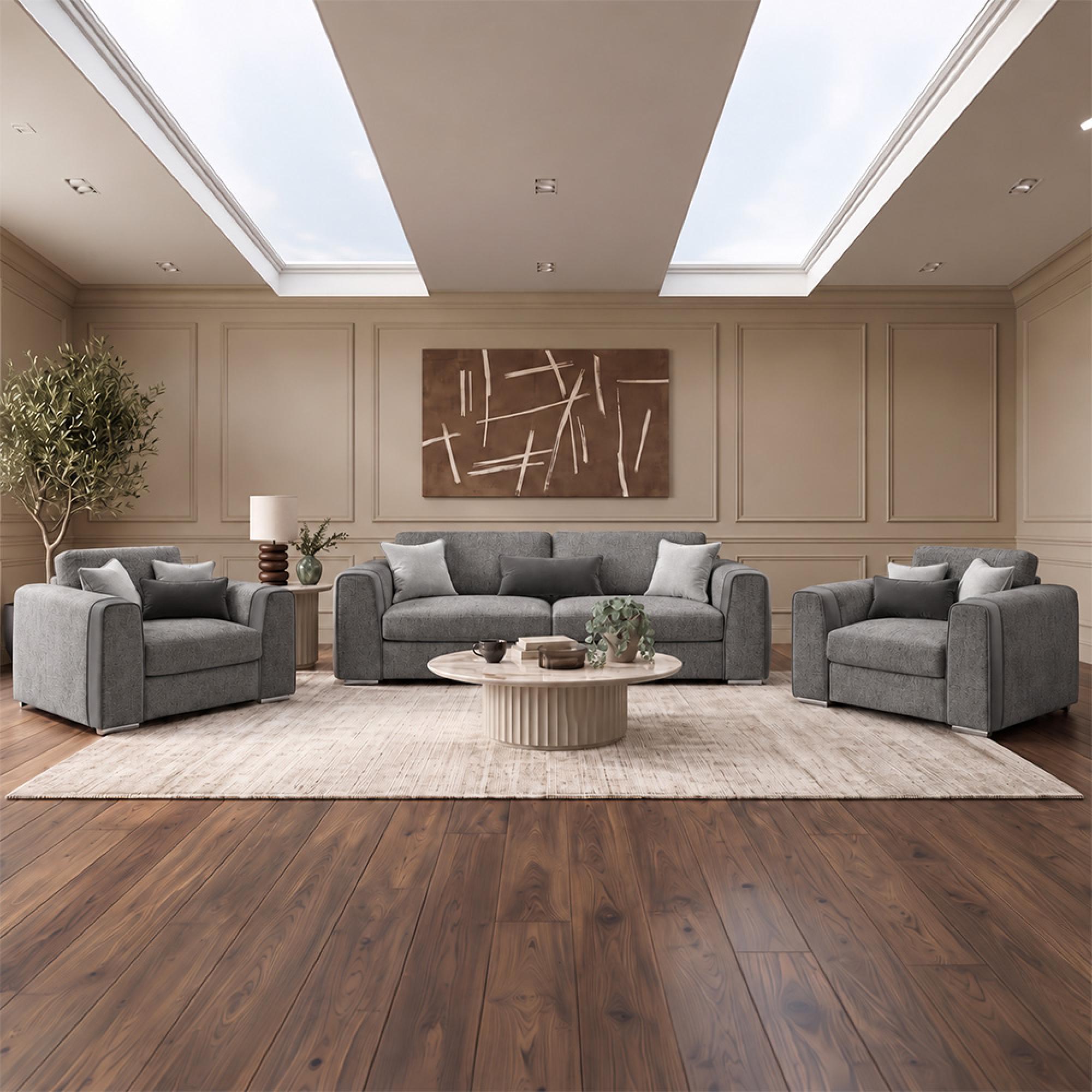 Naples Sofa Set - Grey Fabric - 3+1+1 Seater