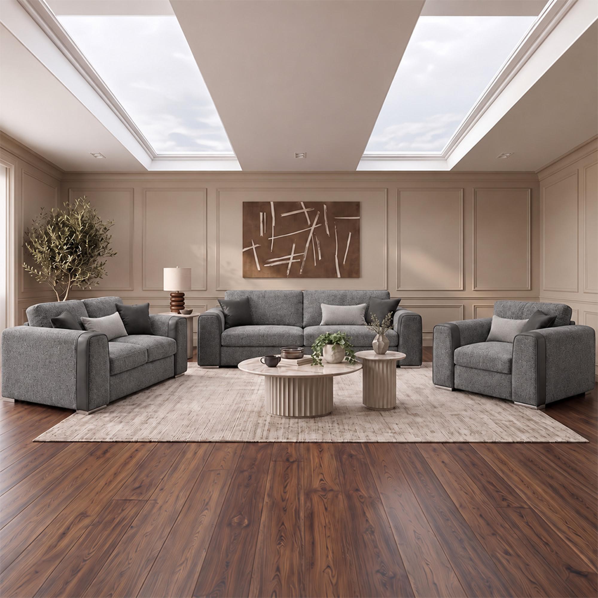 Naples Sofa Set - Grey Fabric - 3+2+1 Seater
