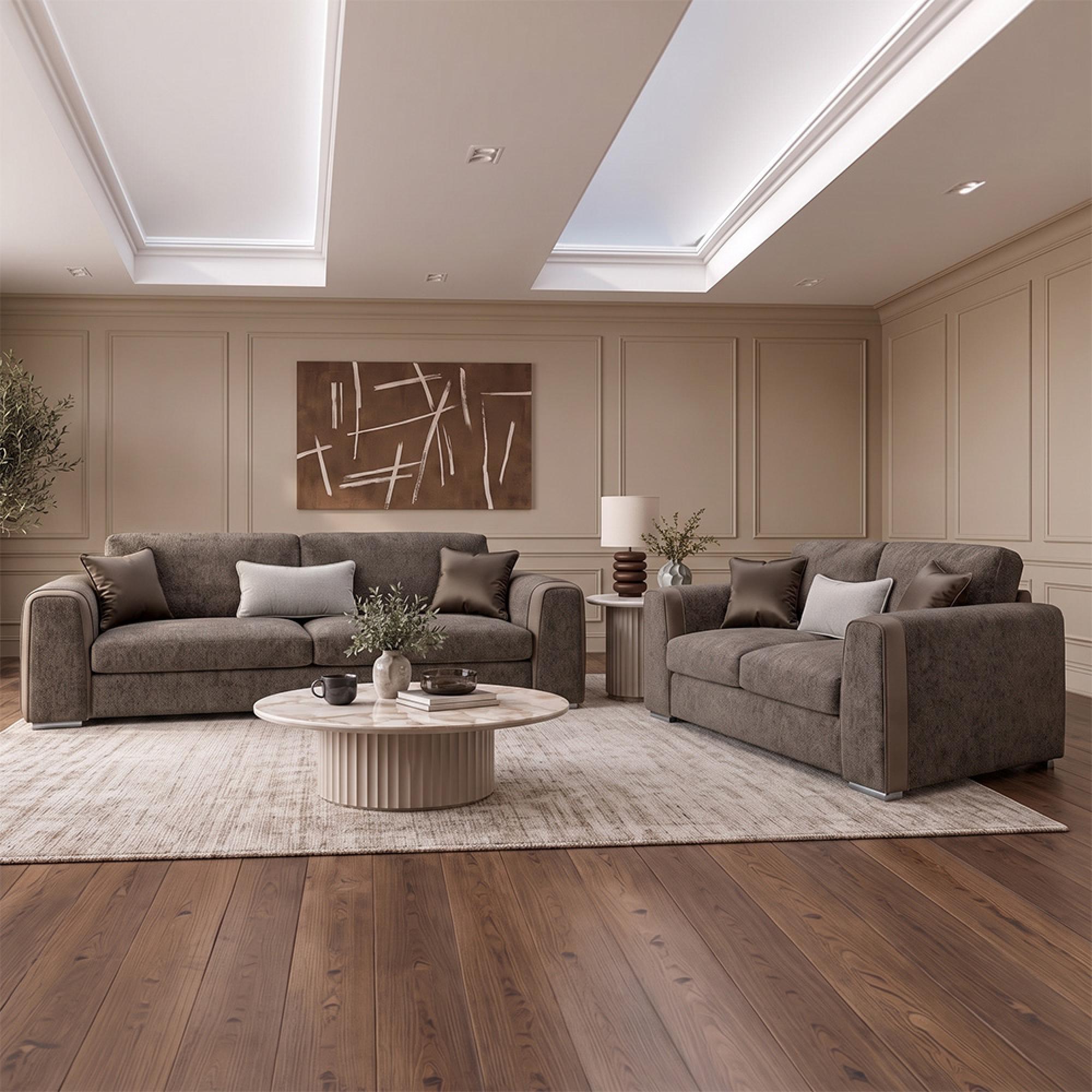 Naples Sofa Set - Mocha Fabric - 3+2 Seater