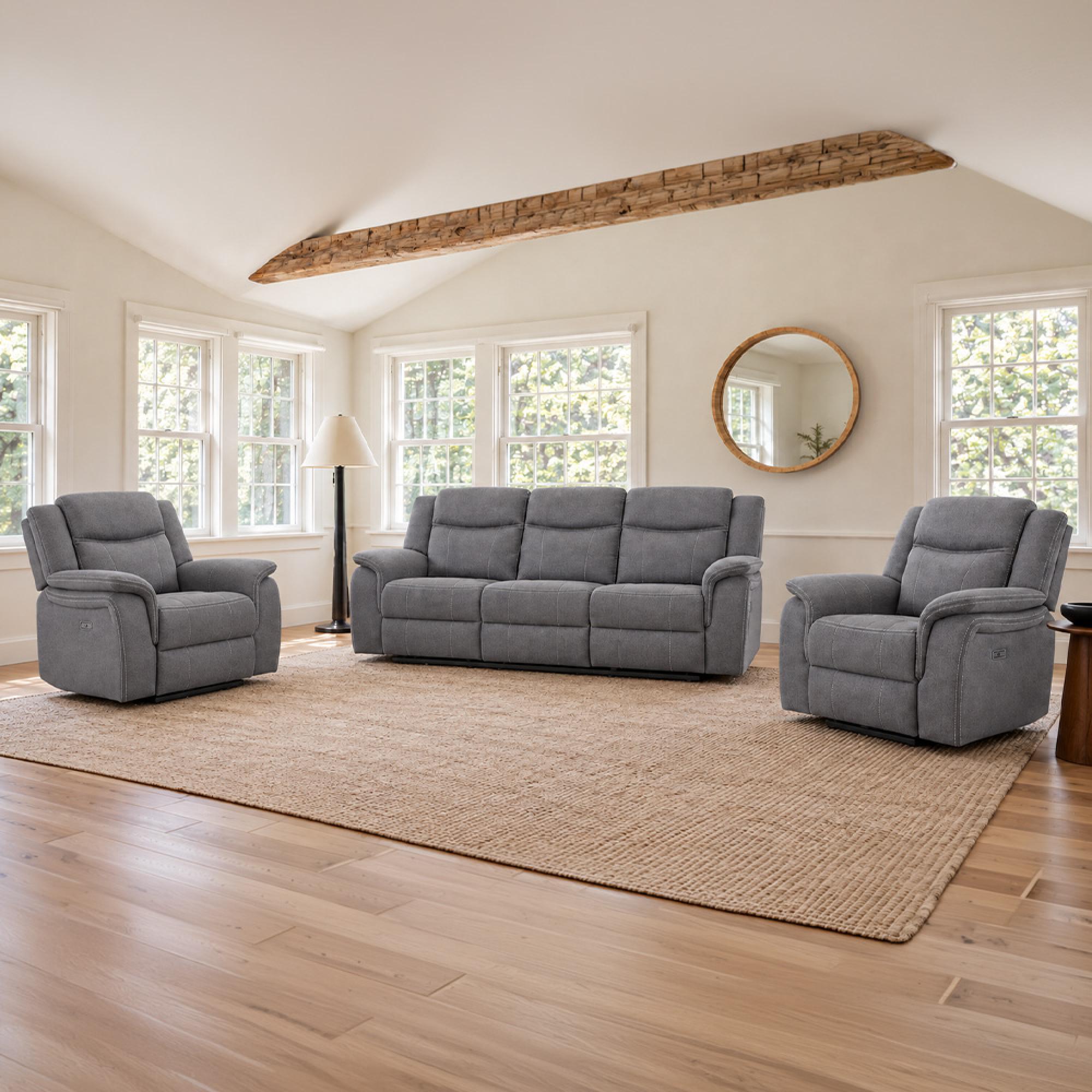 Galaxy Electric Recliner Sofa Set - Grey Fabric - 3+1+1 Seater