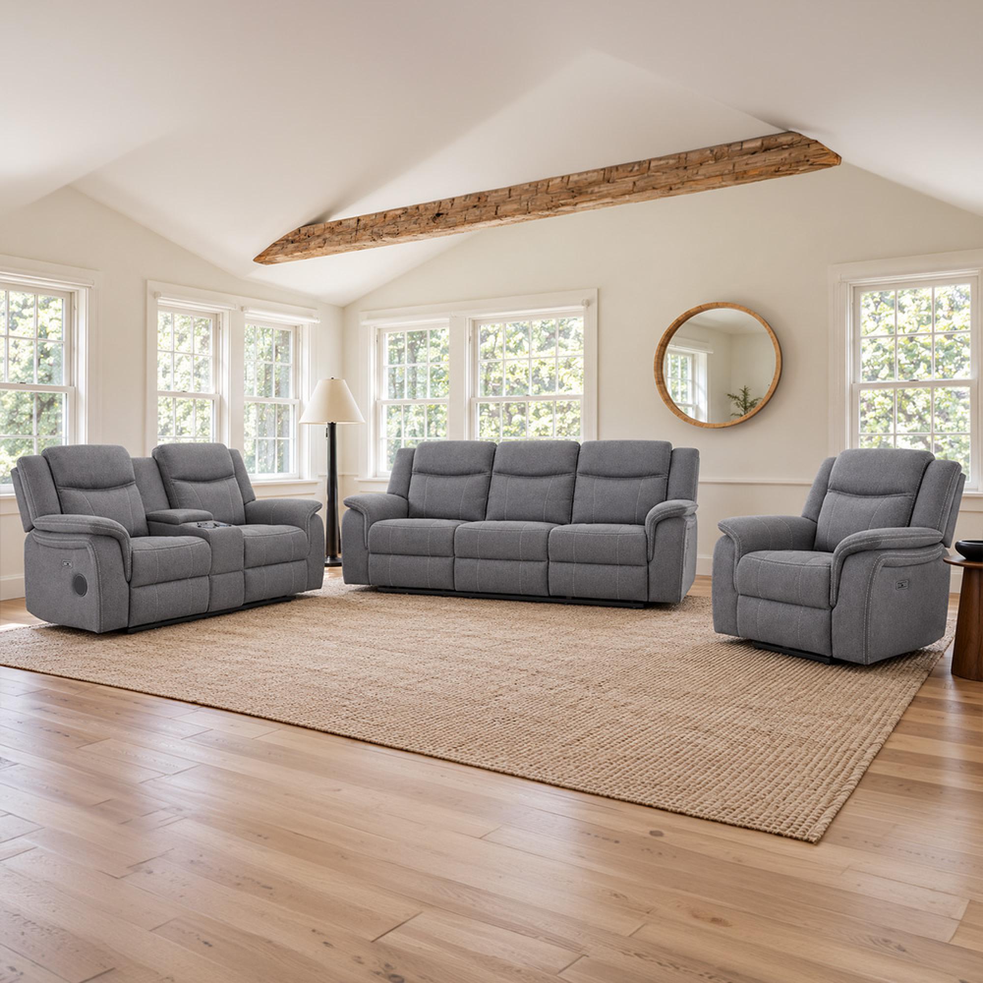Galaxy Electric Recliner Sofa Set - Grey Fabric - 3+2+1 Seater