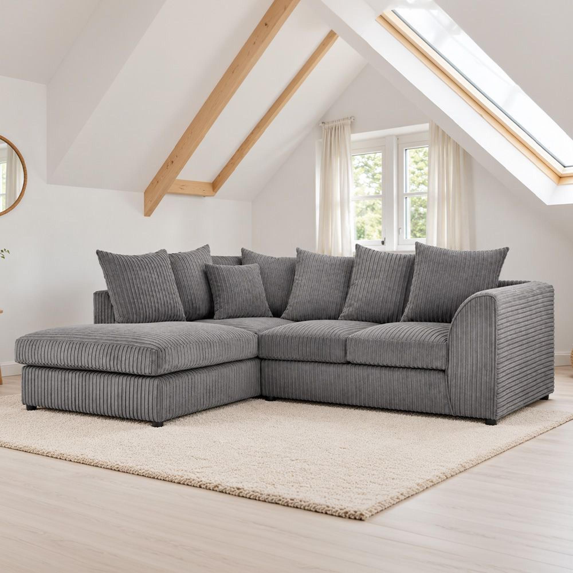 Harley Jumbo Corner Sofa - Grey Fabric - LHF