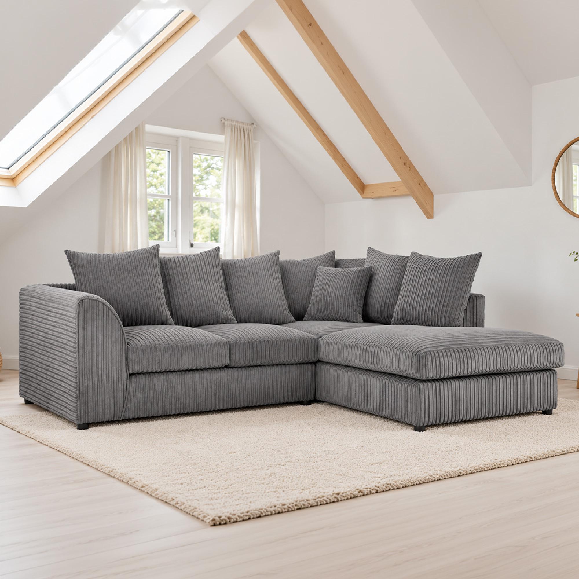 Harley Jumbo Corner Sofa - Grey Fabric - RHF