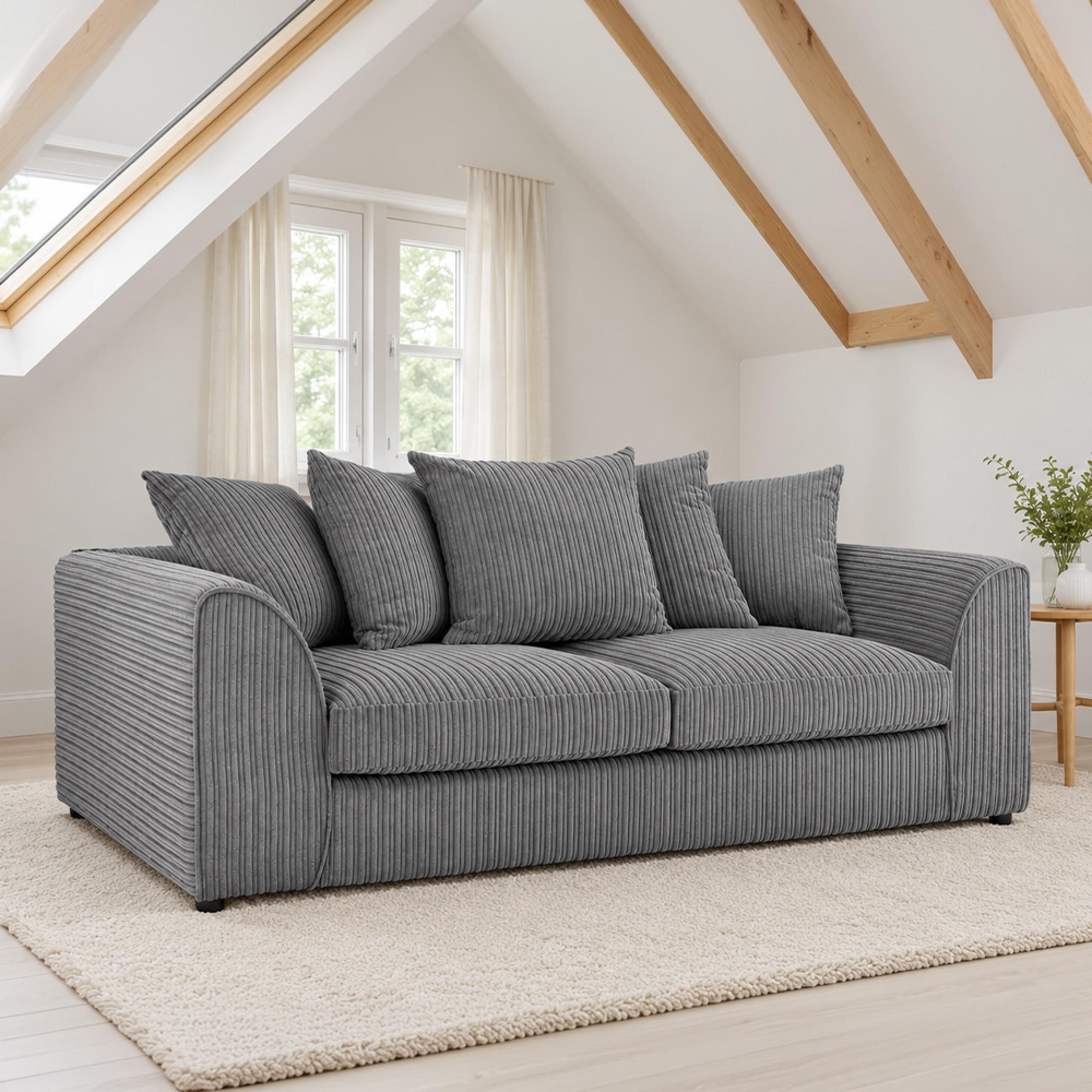 Harley Jumbo Sofa - Grey Fabric - 3 Seater