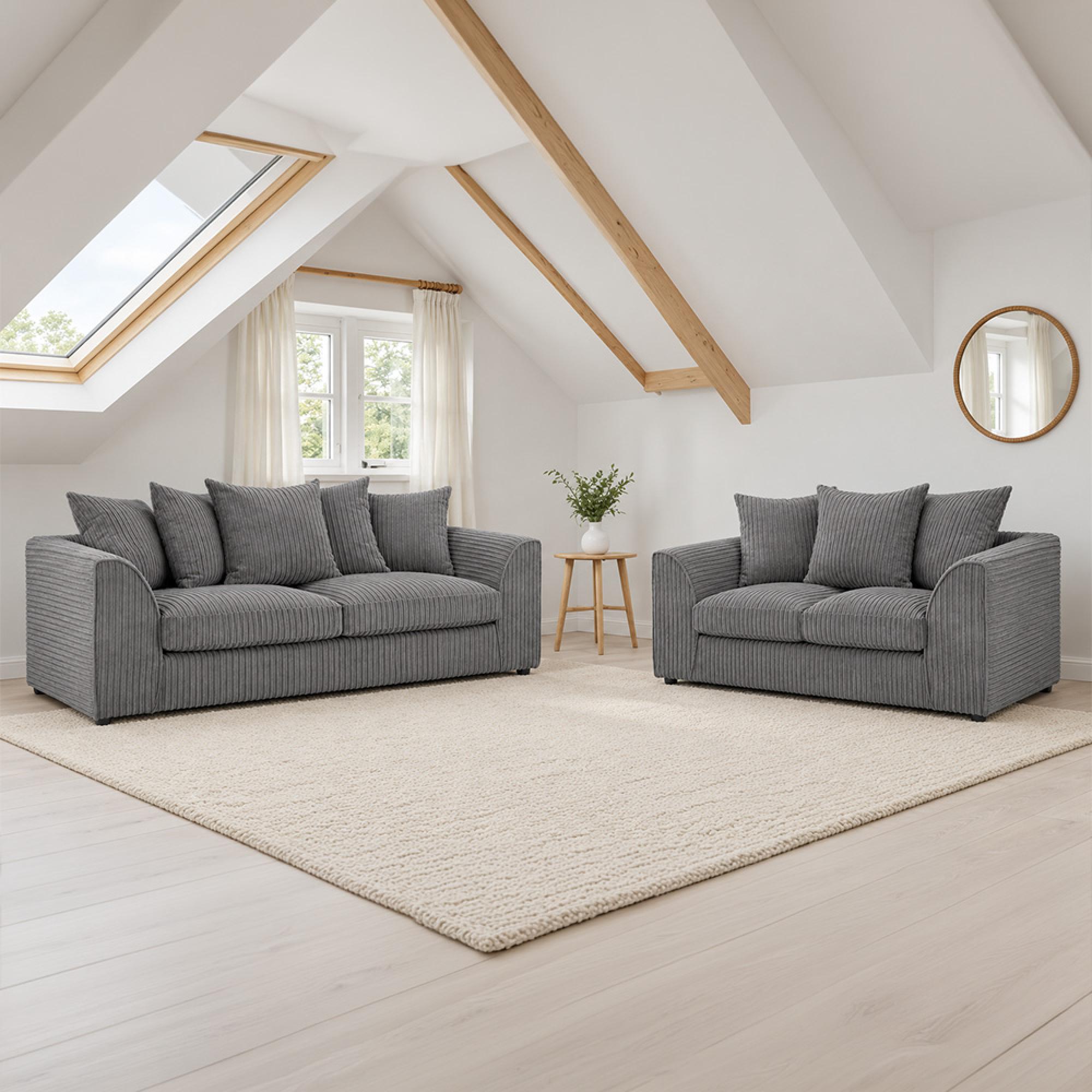Harley Jumbo Sofa Set - Grey Fabric - 3+2 Seater