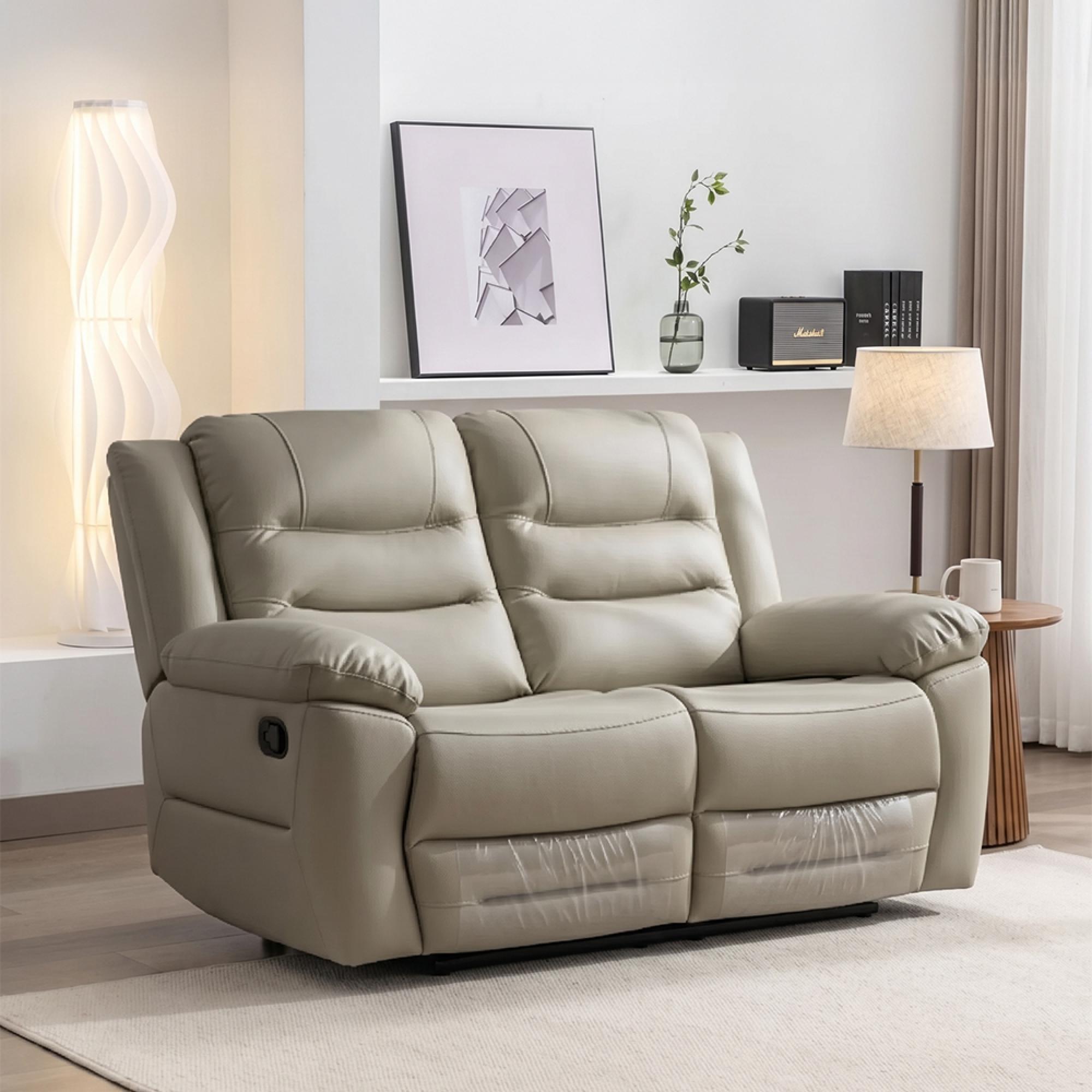 Alexandra Recliner Sofa - 2 Seater - Warm Grey Leather