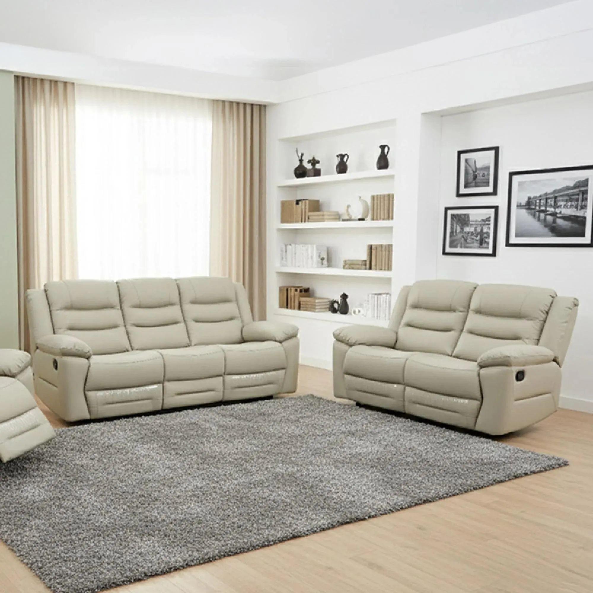 Alexandra Recliner Sofa Set - 3+2 Seater - Warm Grey Leather