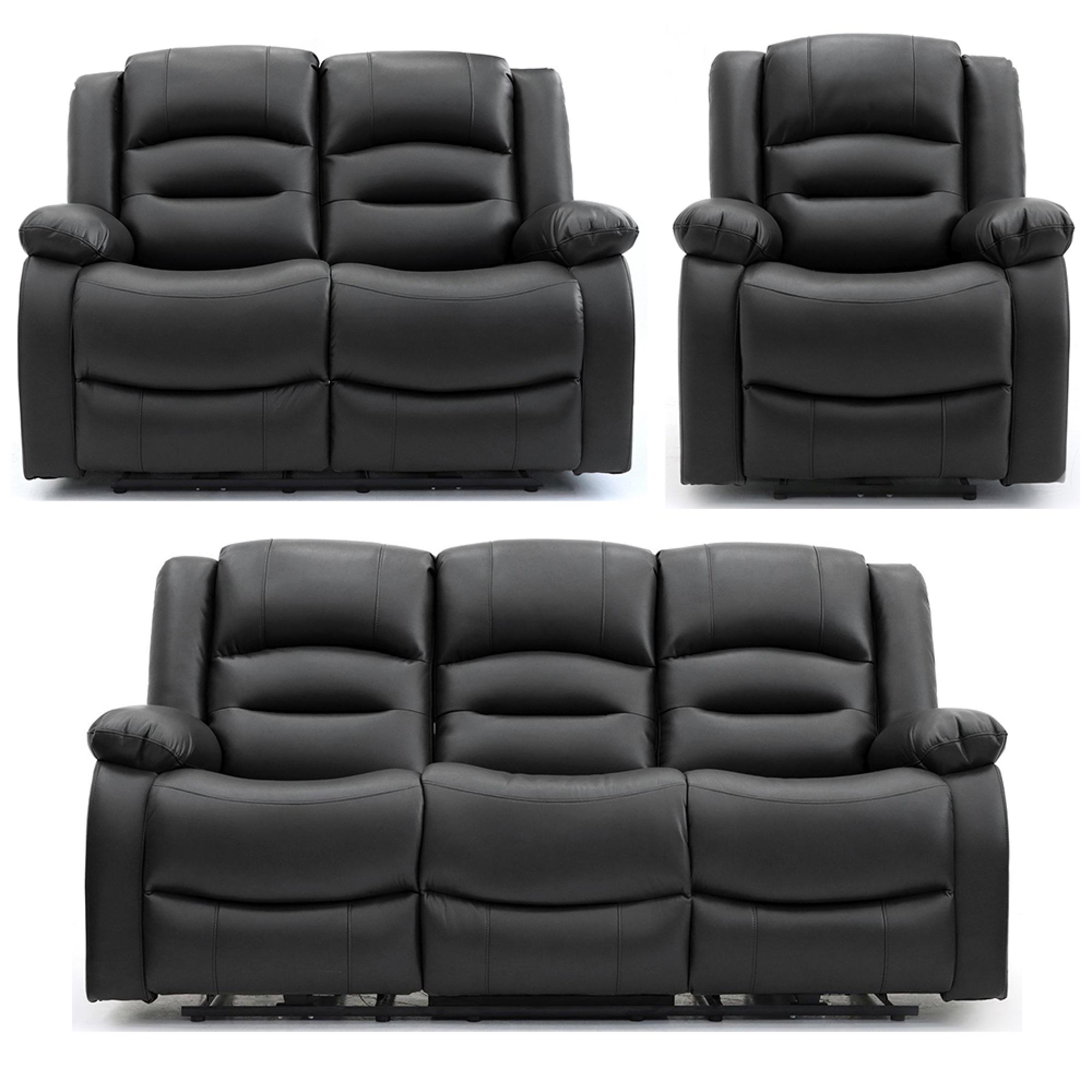 Alva Electric Recliner Sofa Set - Black Faux Leather - 3+2+1 Seater