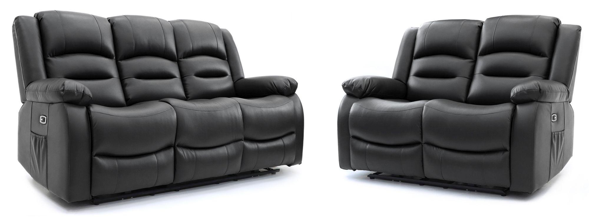 Alva Electric Recliner Sofa Set - Black Faux Leather - 3+2 Seater