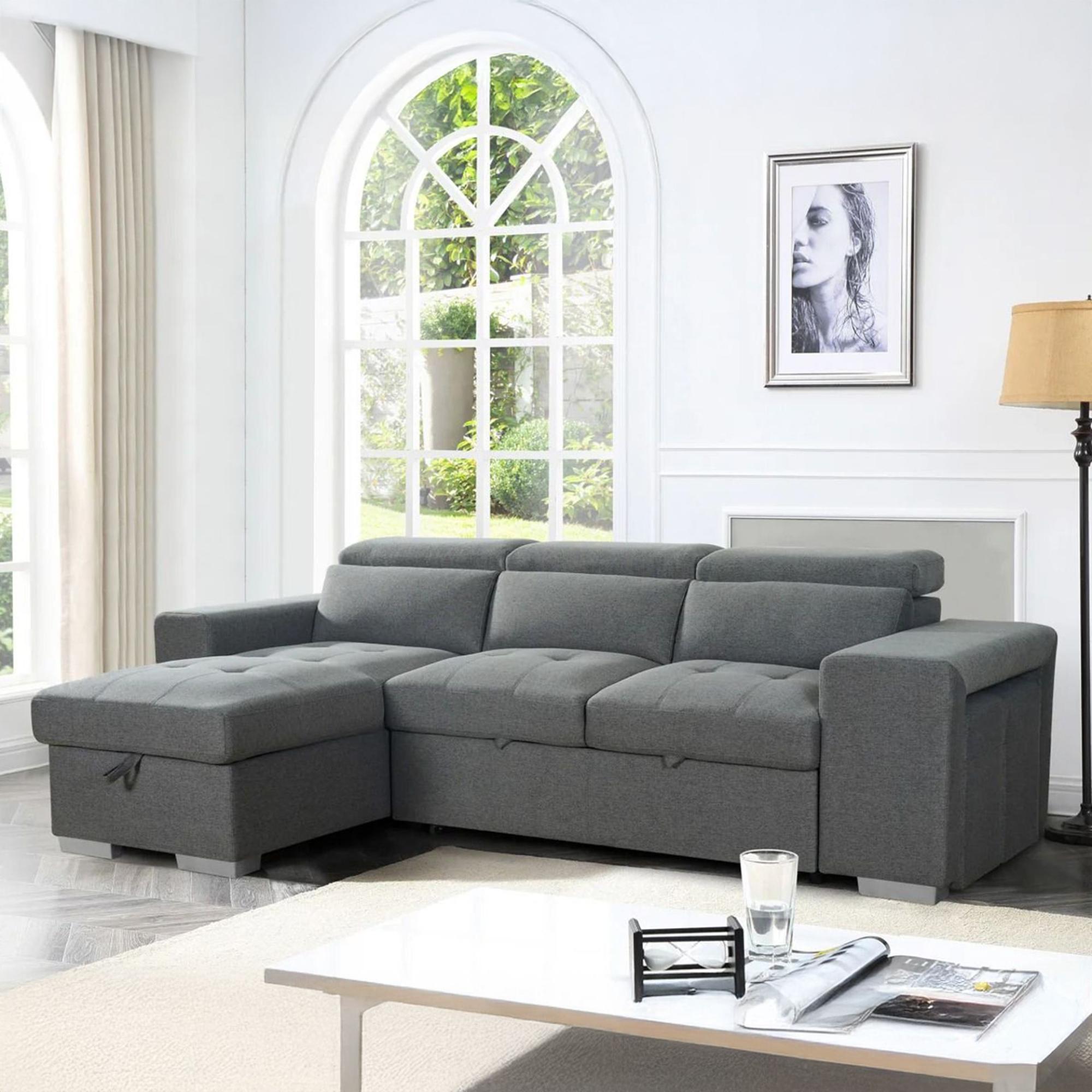 Artemis Universal Corner Sofa Bed - Grey Fabric - Pull Out