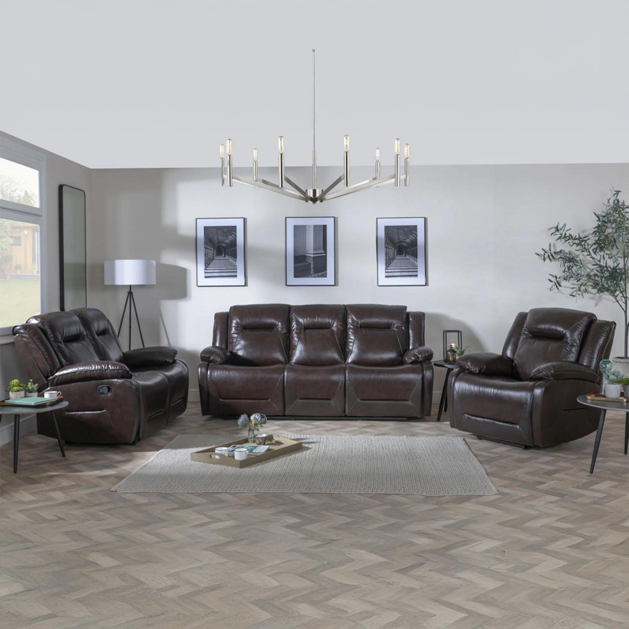 Athena Recliner Sofa Set - Dark Brown Leather