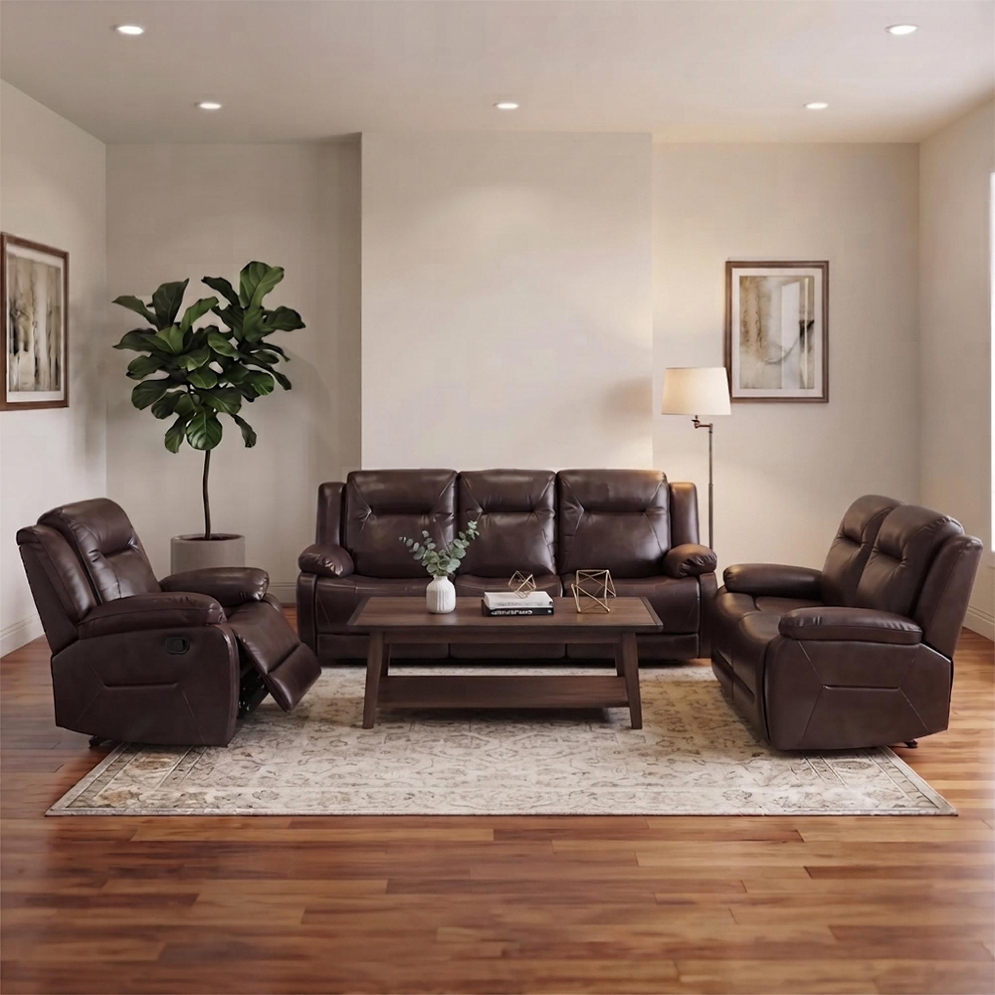 Athena Recliner Sofa Set - Dark Brown Leather