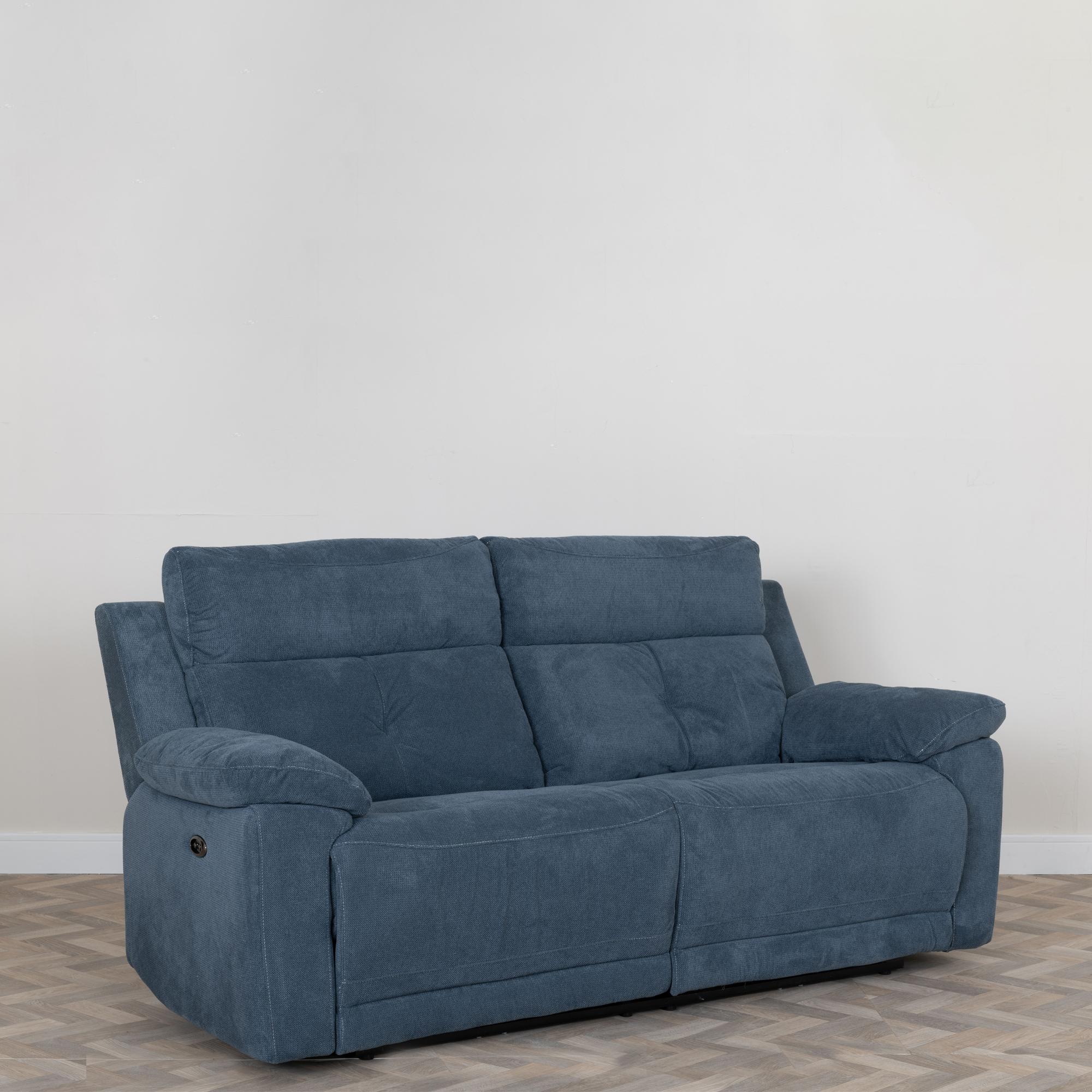 Clearance - Augusta Electric Recliner Sofa - 3 Seater - Ancona Blue Fabric