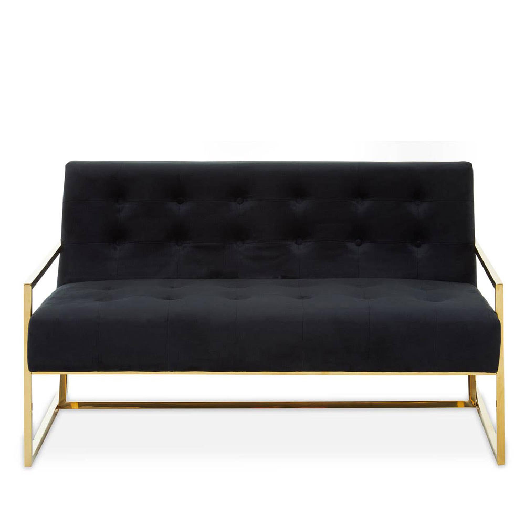 Azalea Sofa - 2 Seater - Black Velvet Fabric with Gold Metal Frame