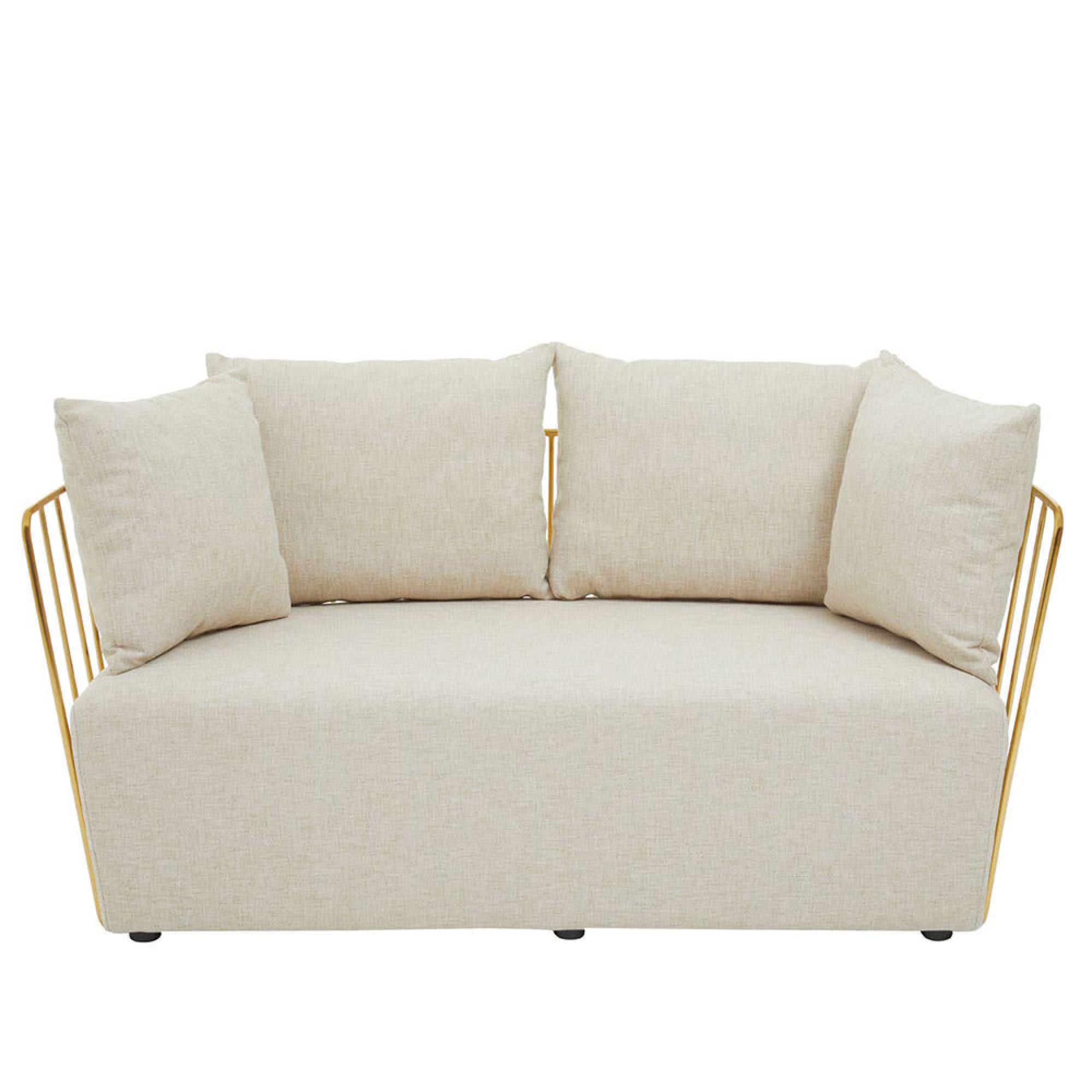 Azalea Sofa - 2 Seater - Cream Fabric with Gold Metal