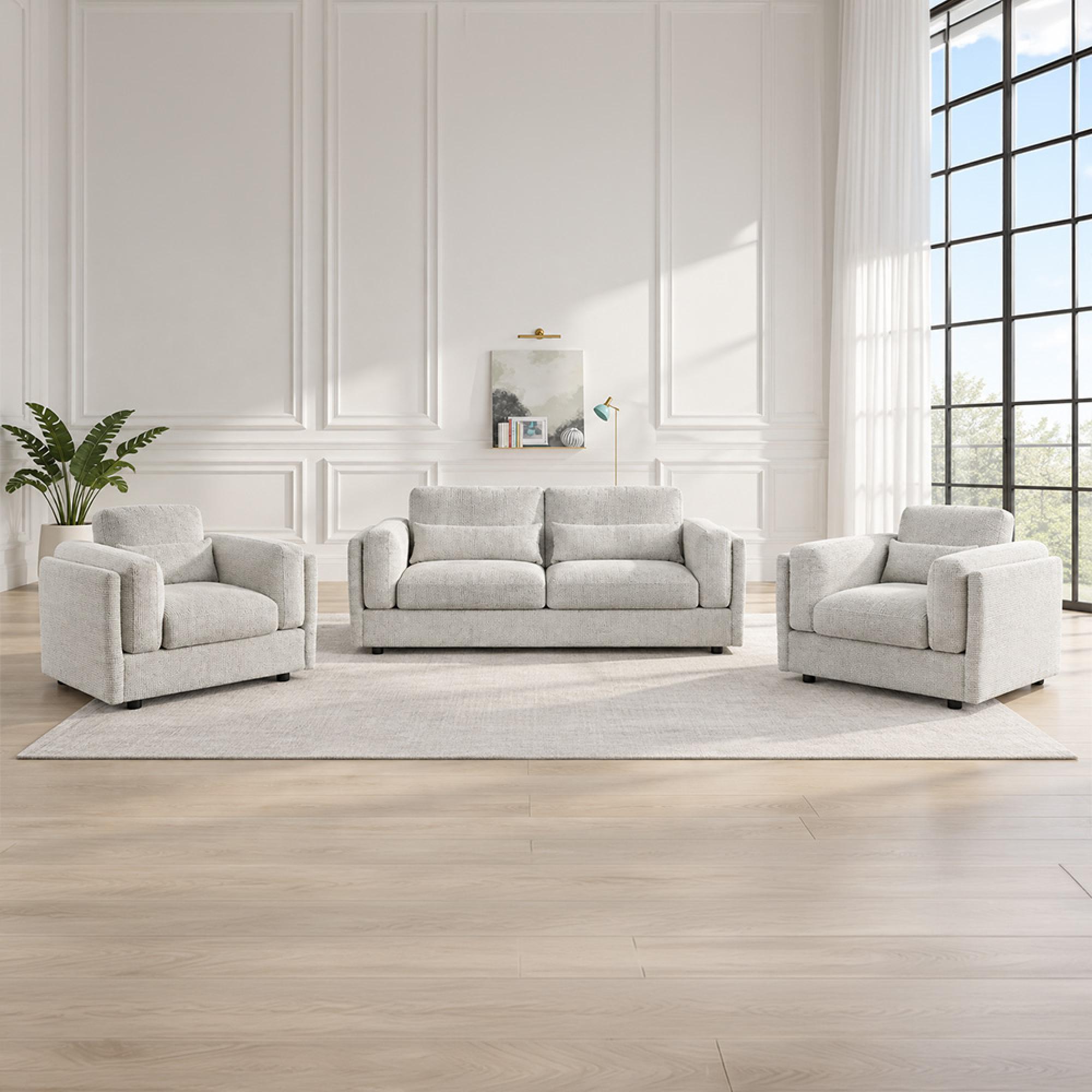 Bari Sofa Set - Beige Fabric - 3+1+1 Seater